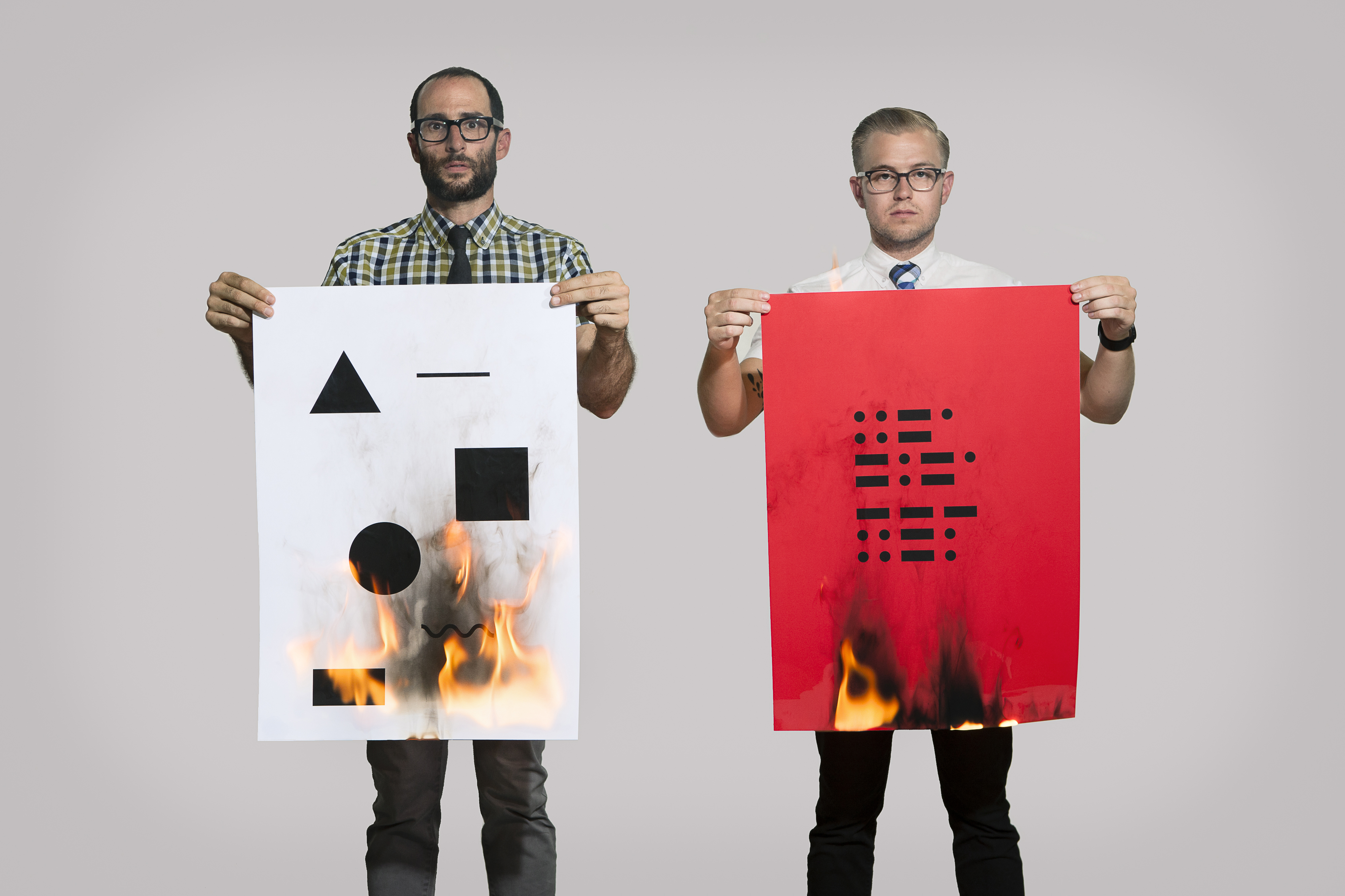 Math (left), Morse Code 01 (Fuck-off) (right), 2012 (fire detail)