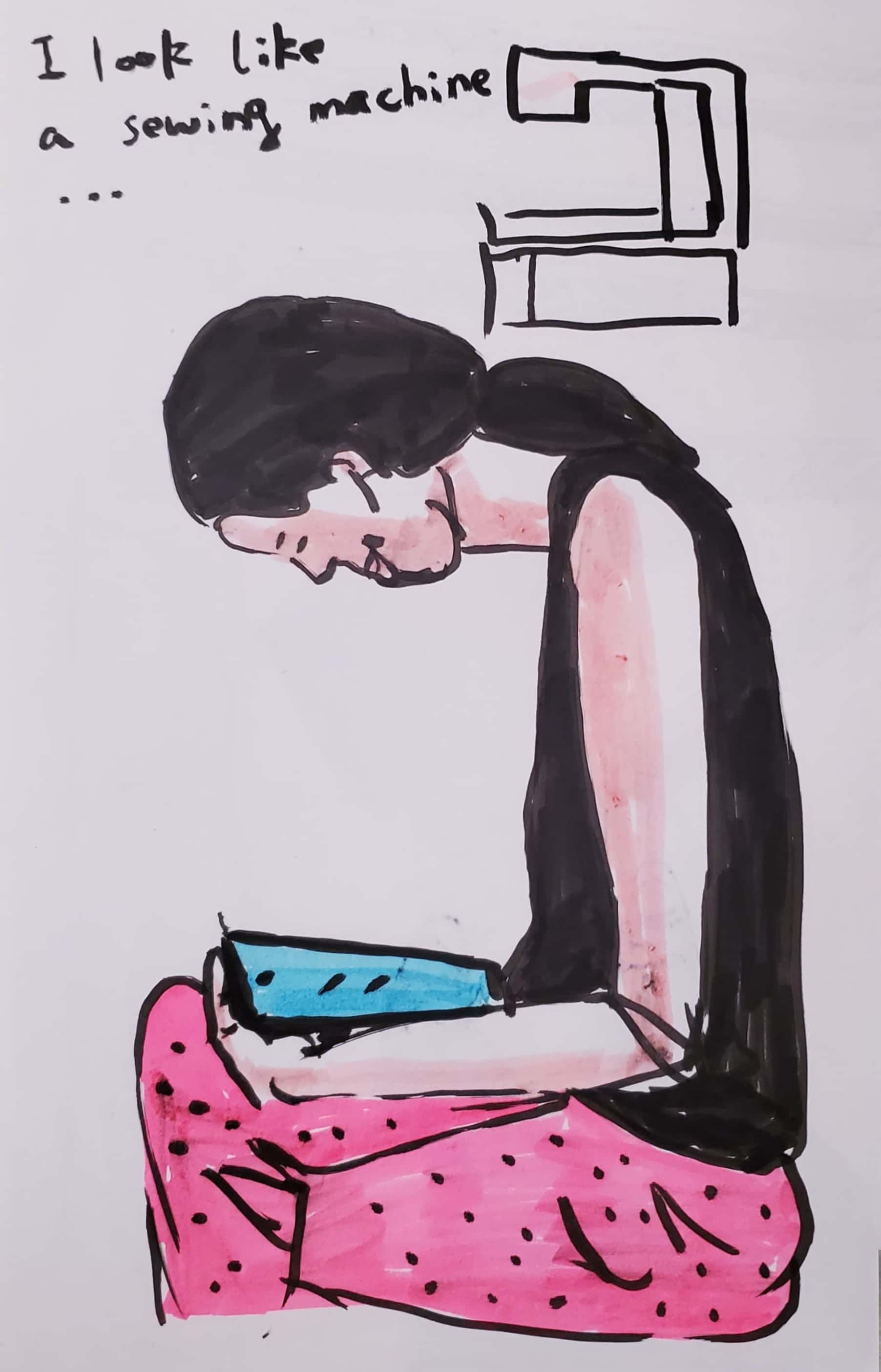 My diary-23 Apr. 2023-self portrait-I look like a sewing machine