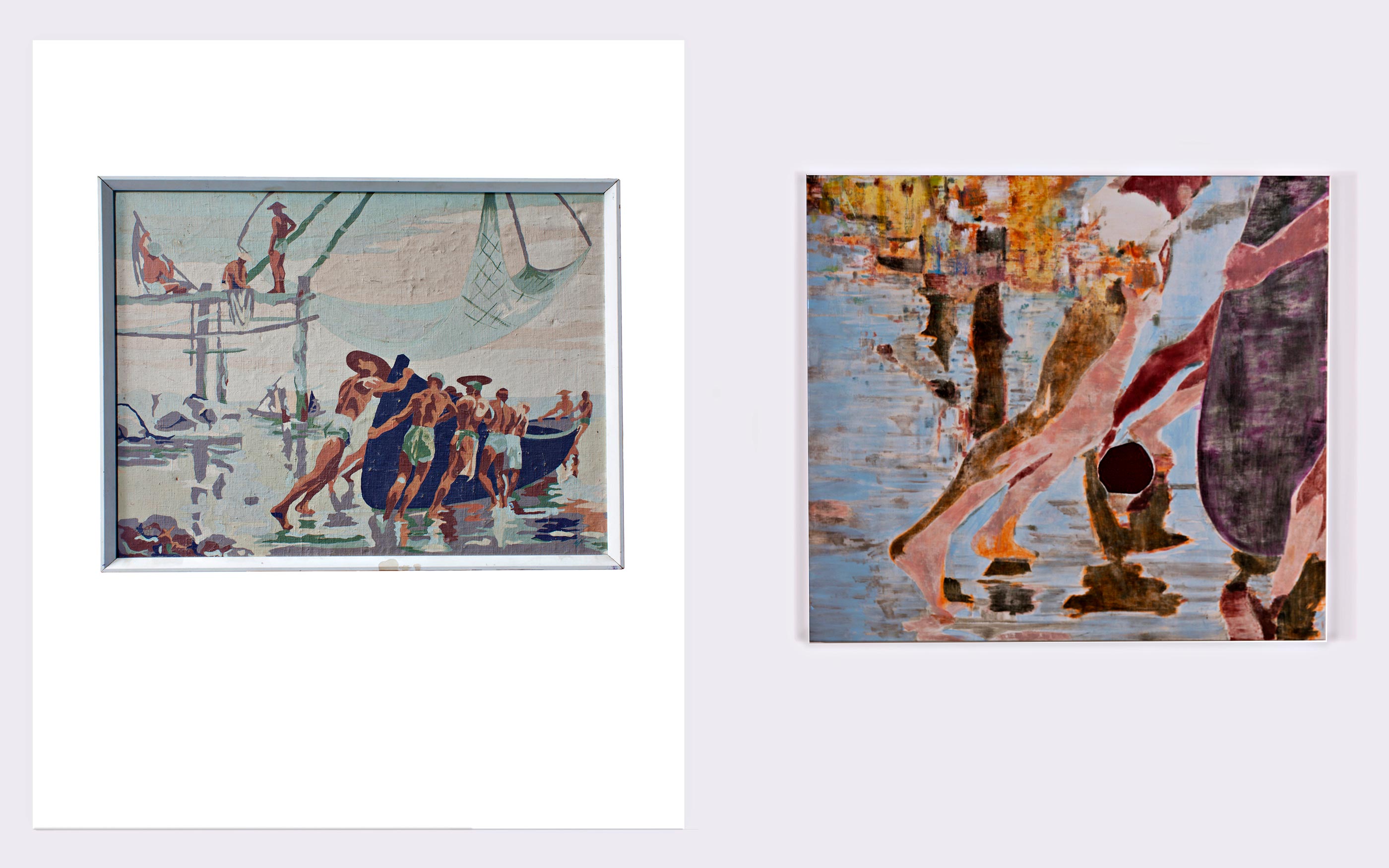 Our fathers effect, 2015, 2 x panels. L: Ink jet print, 122cm x 102cm. R: Oil on linen; 86.5cm x 96.5cm. Photographer: Simon Strong.