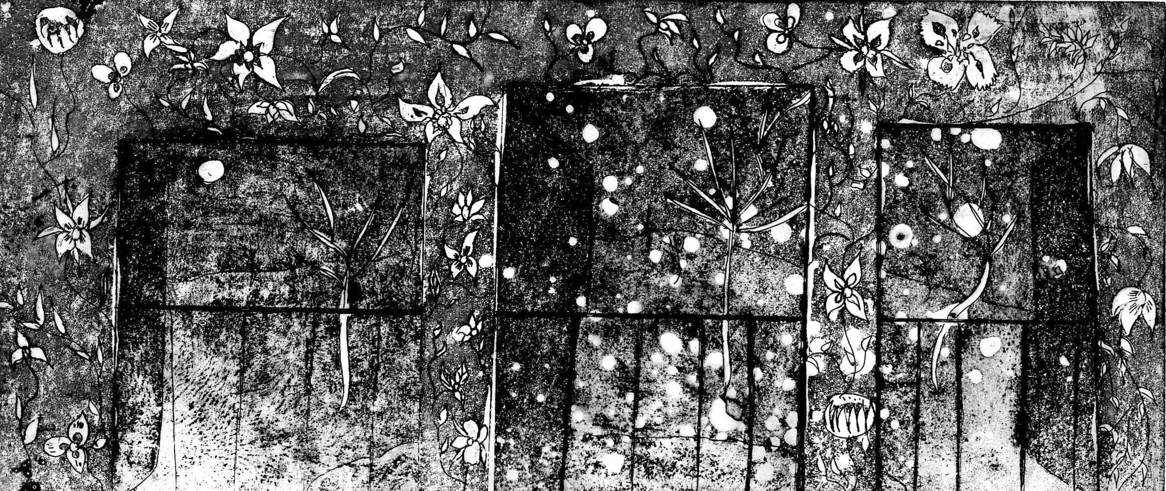 Trois fenêtres,2018,gravure eau forte/aquatinte,12,6x29,7cm 