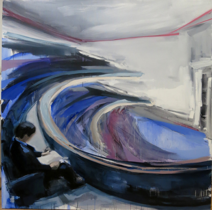 Untitled, man reading (2016). Oil on linen, 150 x 150 cm.