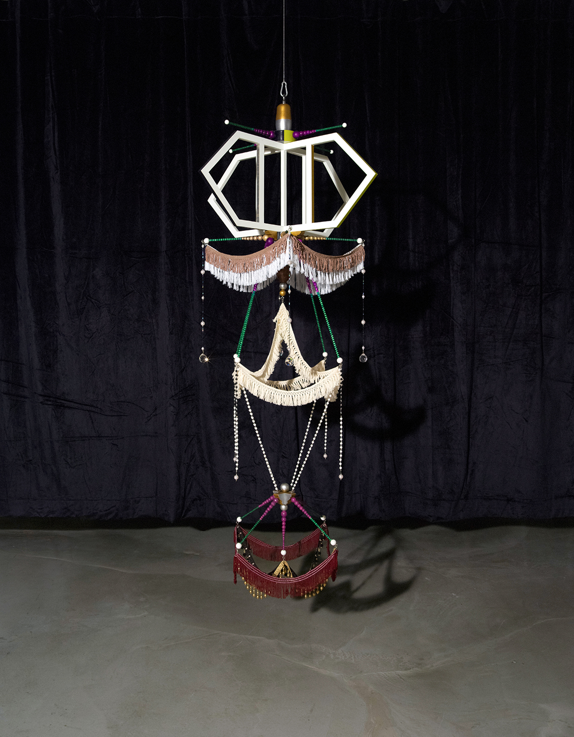 Skin_Layer / Collected objects, wooden marble, lace, 84*84*190(H)cm, 2022