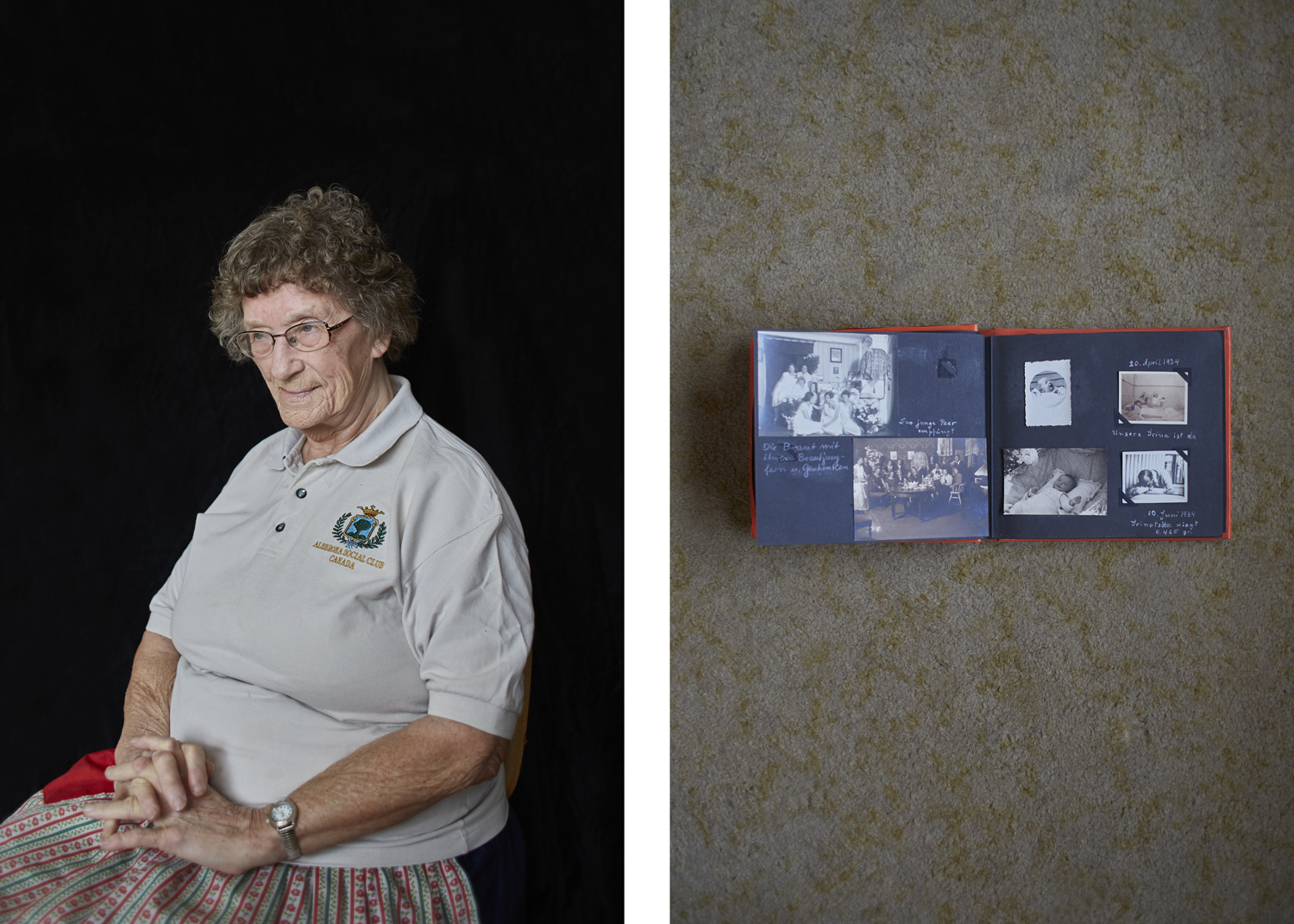 Irina Schnickwald 5 years old. Irina remembers seeing her aunt running along the Pärnu riverbank, waving goodbye with a big towel. Object: A photo album from when Irina was a baby.