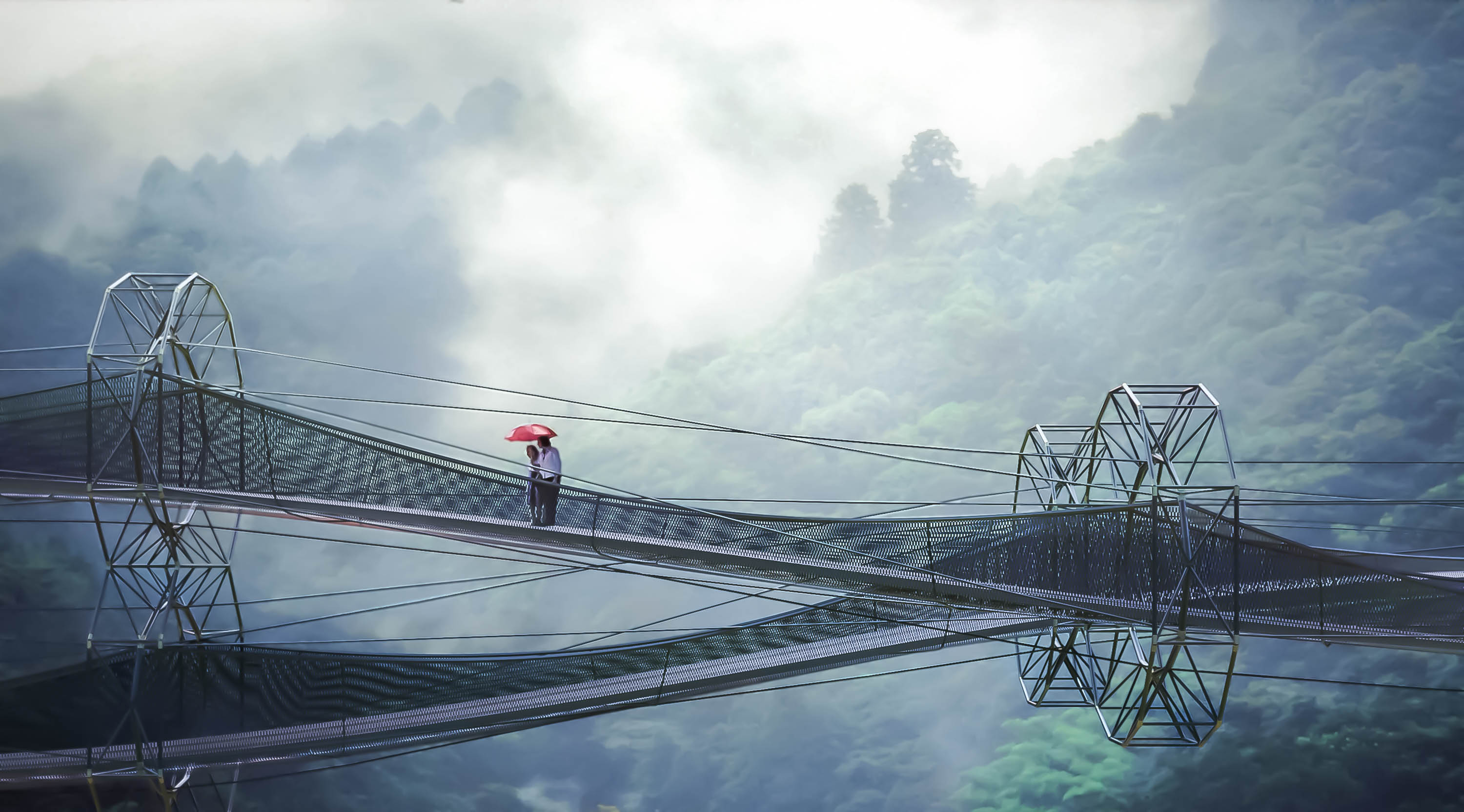 Visualization of a Tensile Bridge through the Forest of Malaysia.
