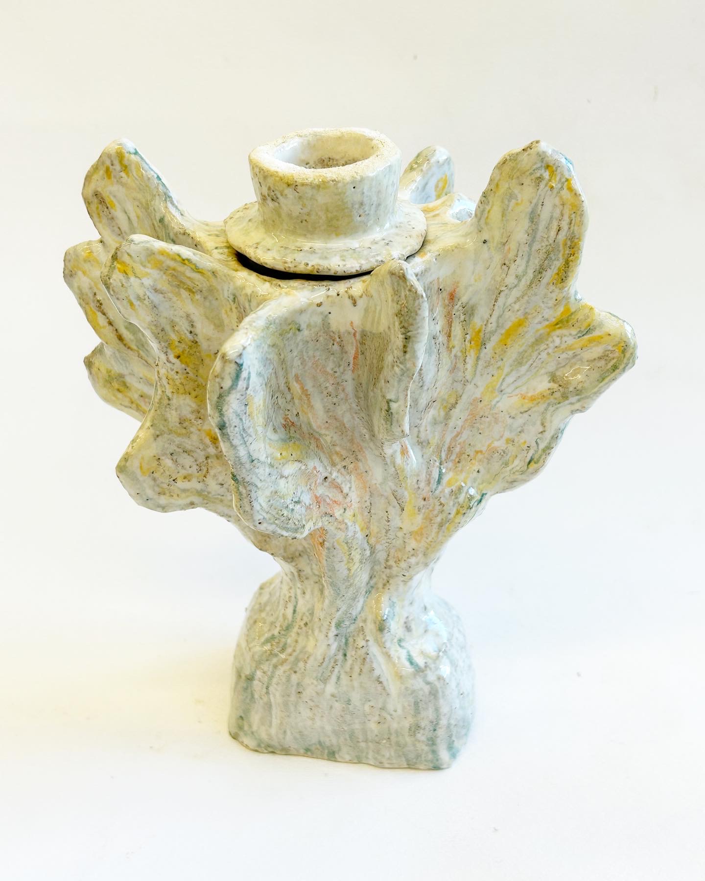 vase or candle holder with bird (view 3), glazed stoneware