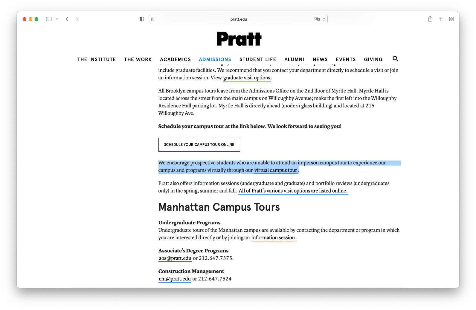 Virtual Campus Tour for Pratt Institute —