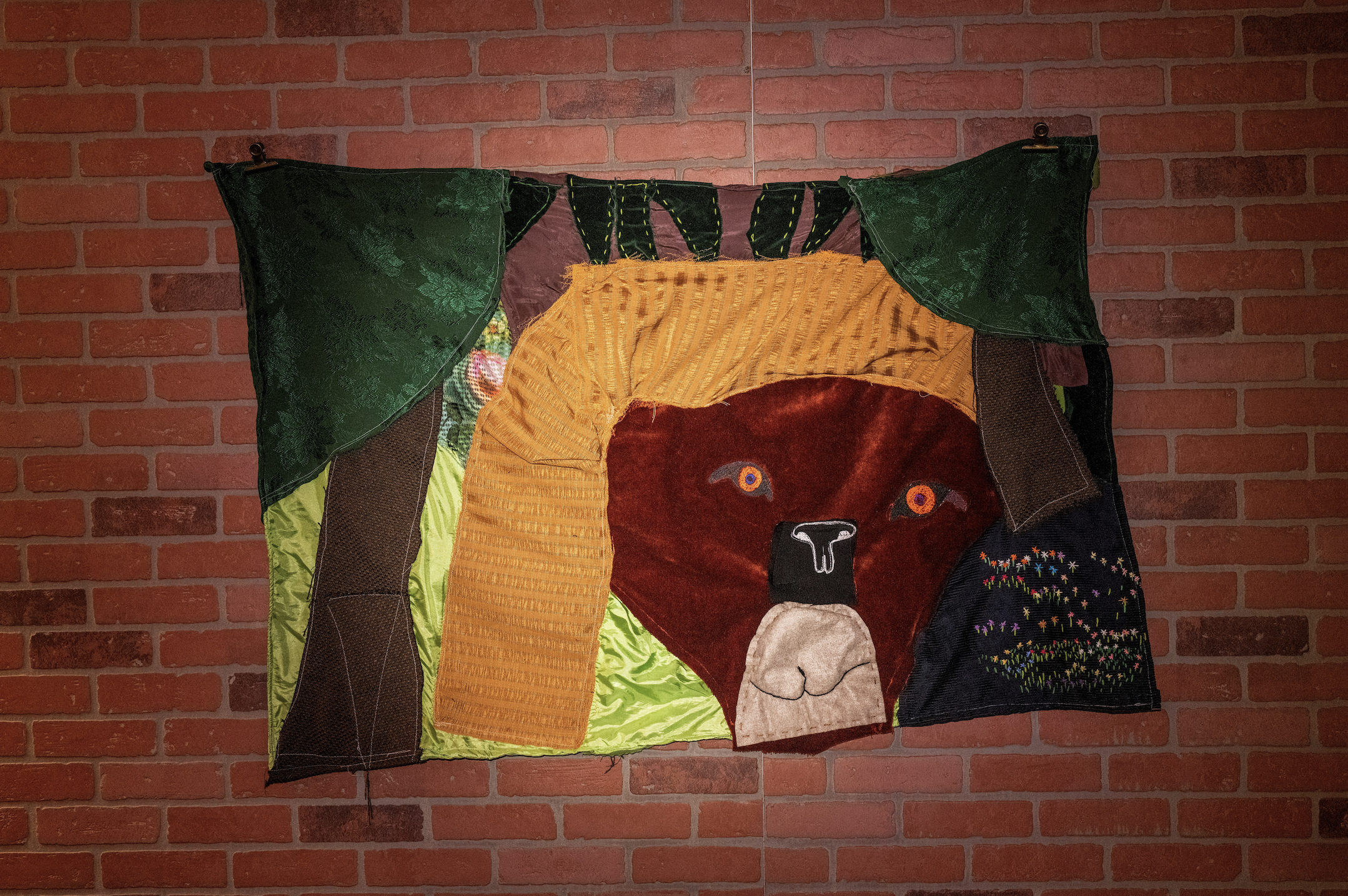 Azikiwe Mohammed, Nya’s Family Room Annex #2, 2021, Embroidered tapestry 36 x 52 inches. Image courtesy the artist.