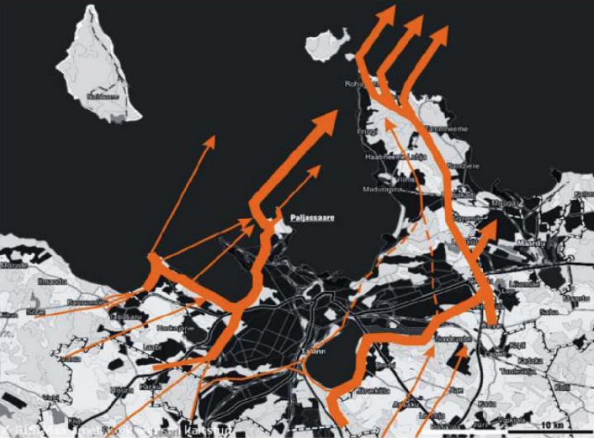 Migrating flight corridors in Tallinn. Source: Põime, 2010