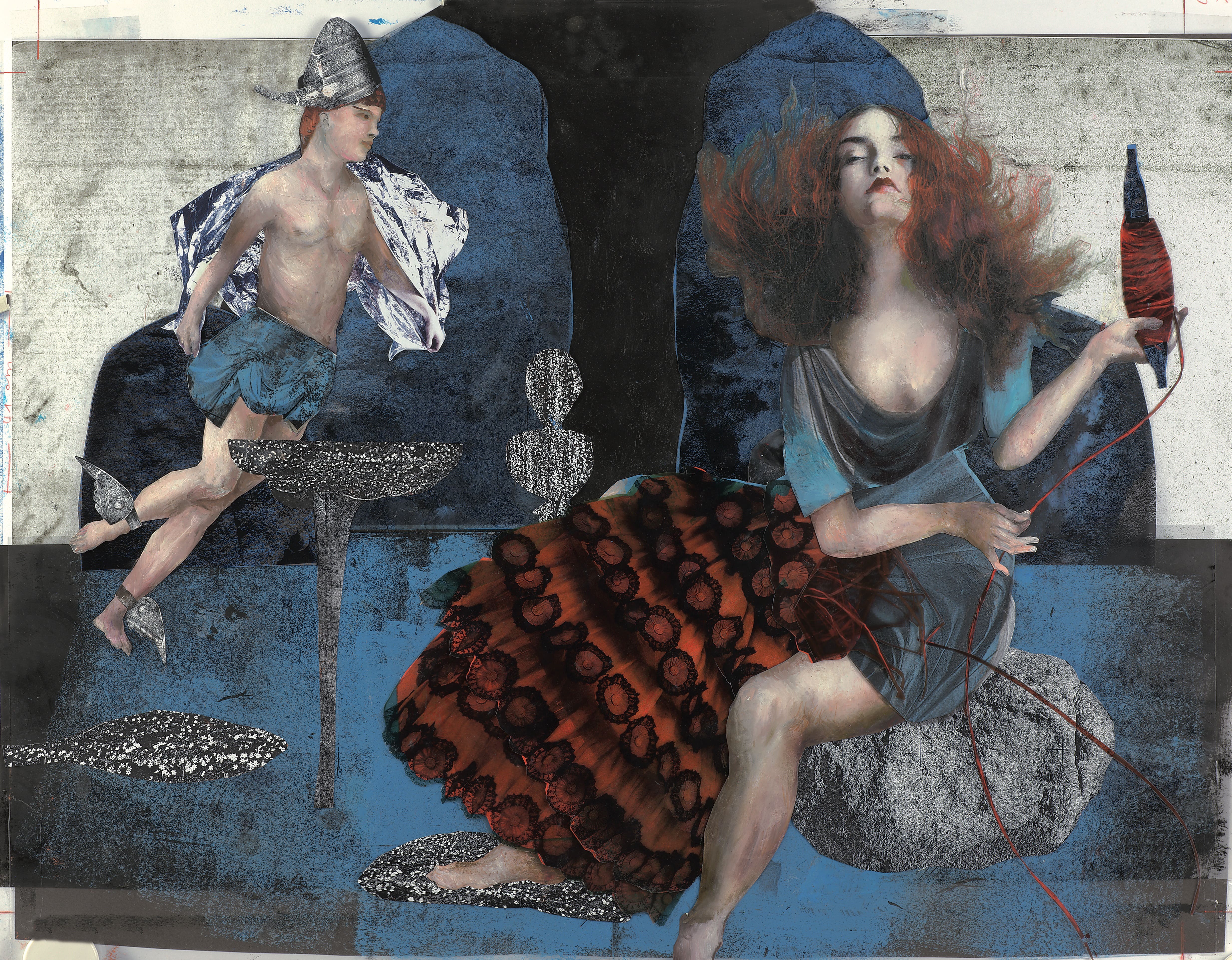 The Nymph KalypsoOil paint on paper, collage with photo material, 50 x 60cmSerie: Odysseus' odyssey and homecoming/Text: Franz FühmannPublisher: Hinstorff, Rostock, 2011