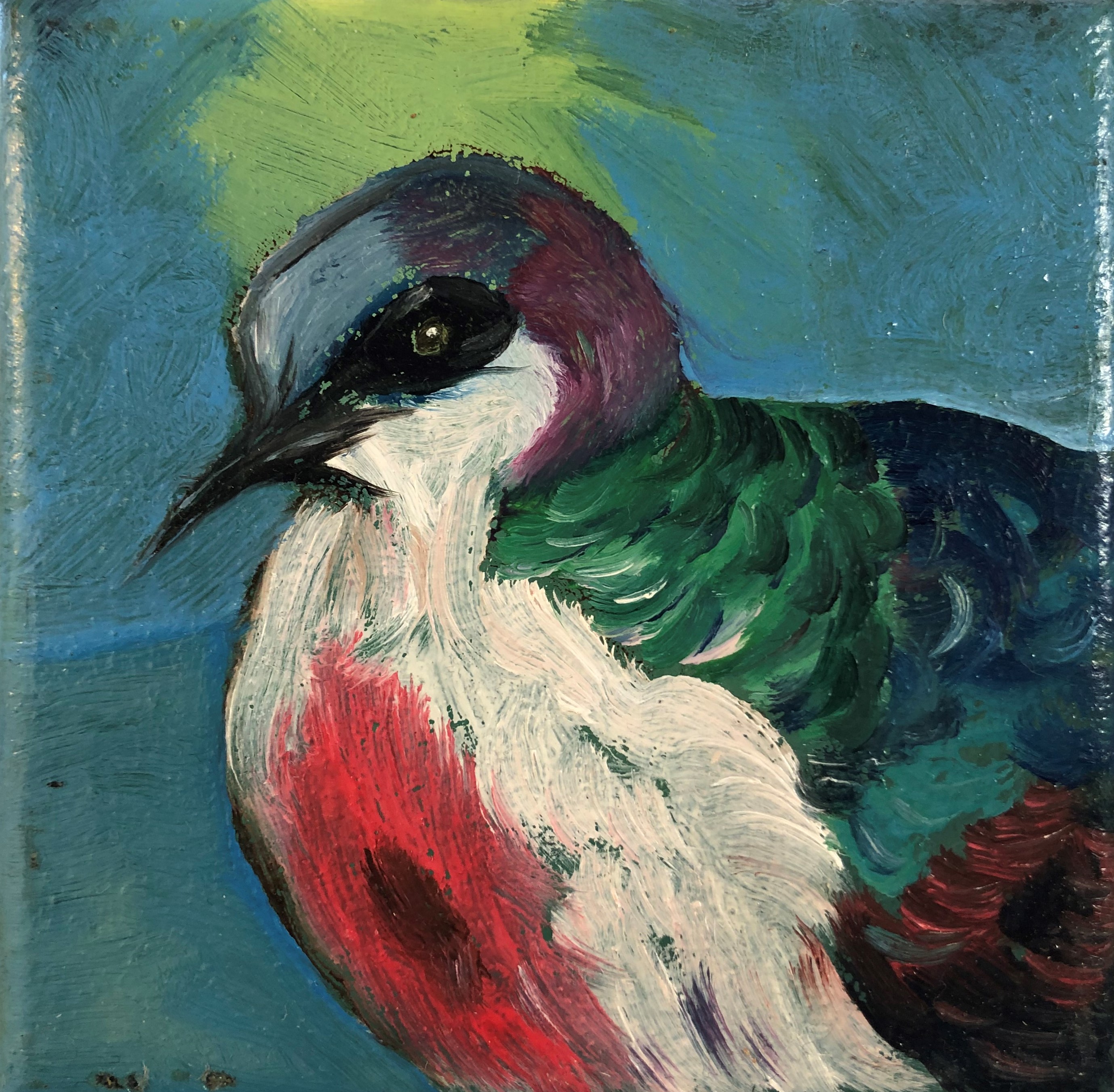 Colombe poignardée - Oil on canvas - 10x10 cm