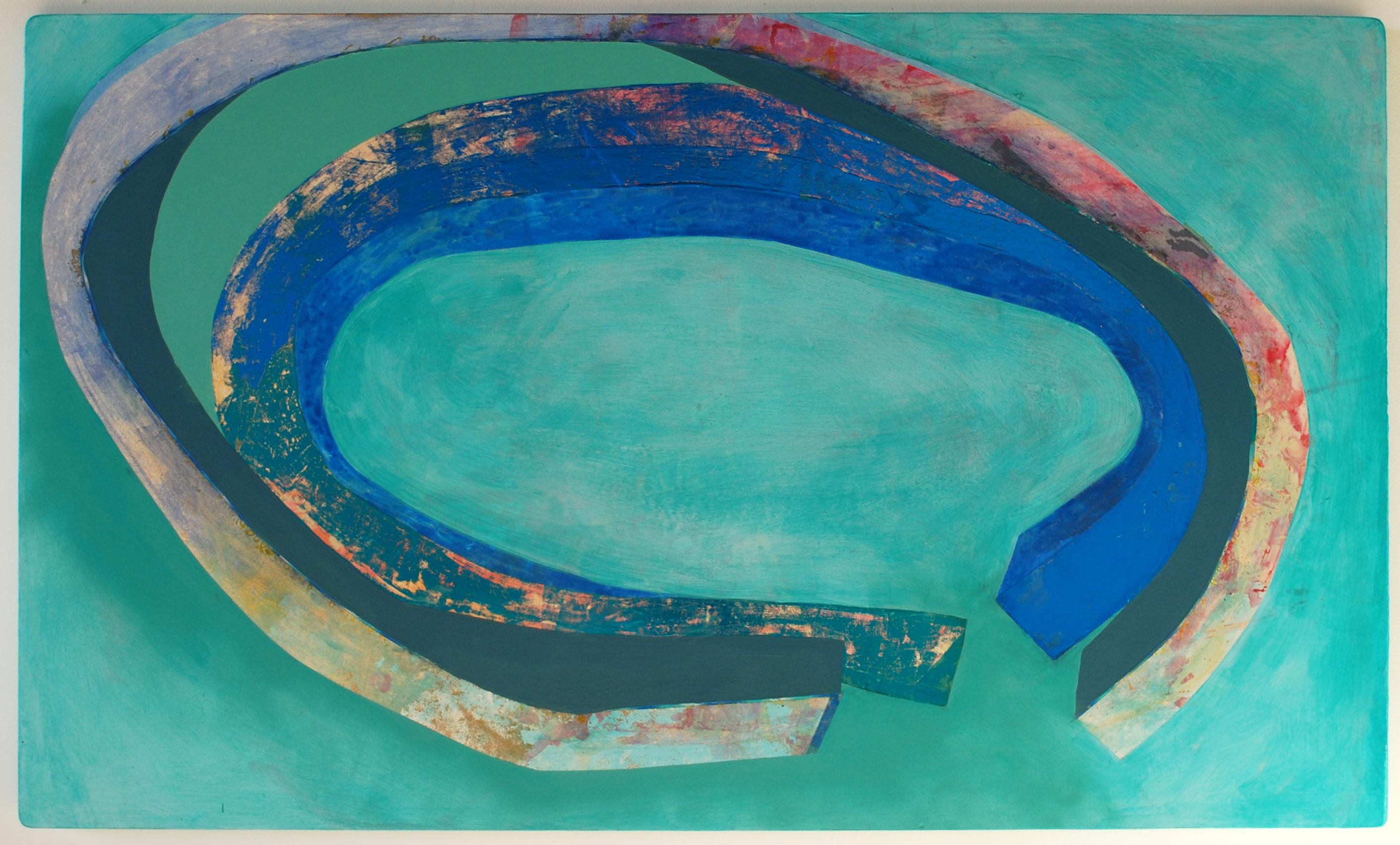 Water Current, 36 x 60 inches, acrylic, hot-pressed foil and oil on wood panel