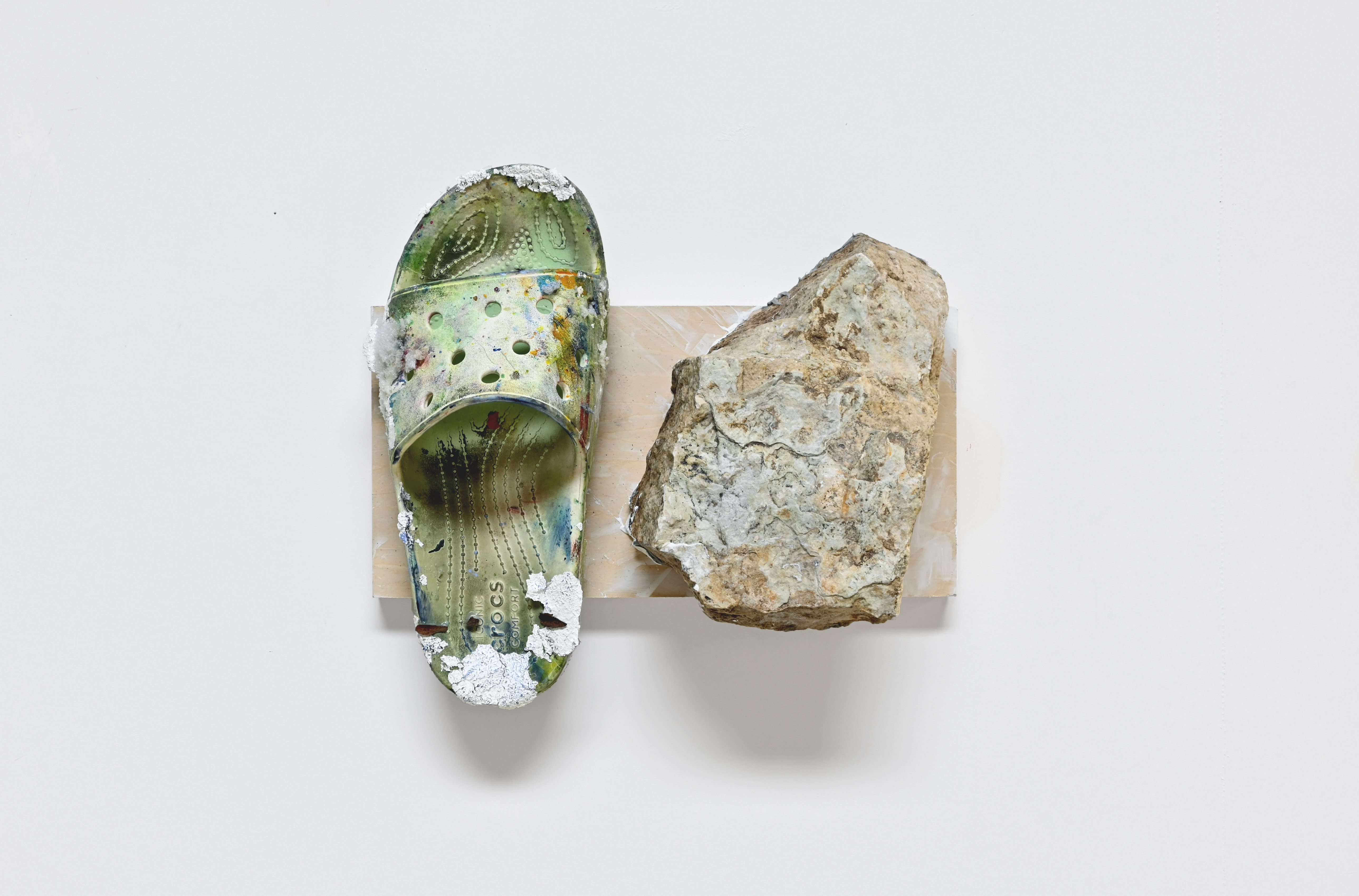   Croc & Rock   panel is 8"x16"  croc, stone, gesso on panel