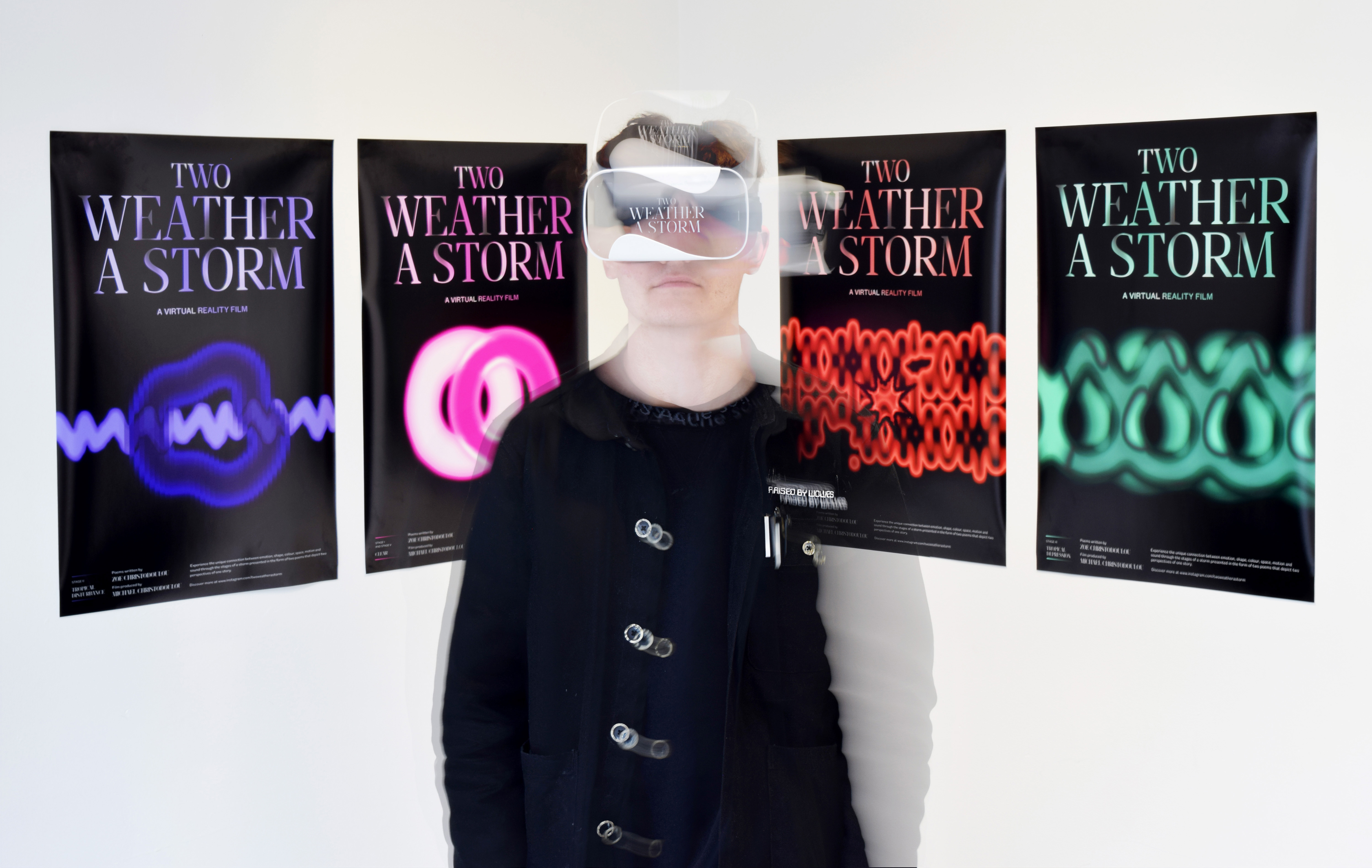 A series of four posters was designed, one for each stage of the poem, the visuals of which have been taken from the virtual reality film.