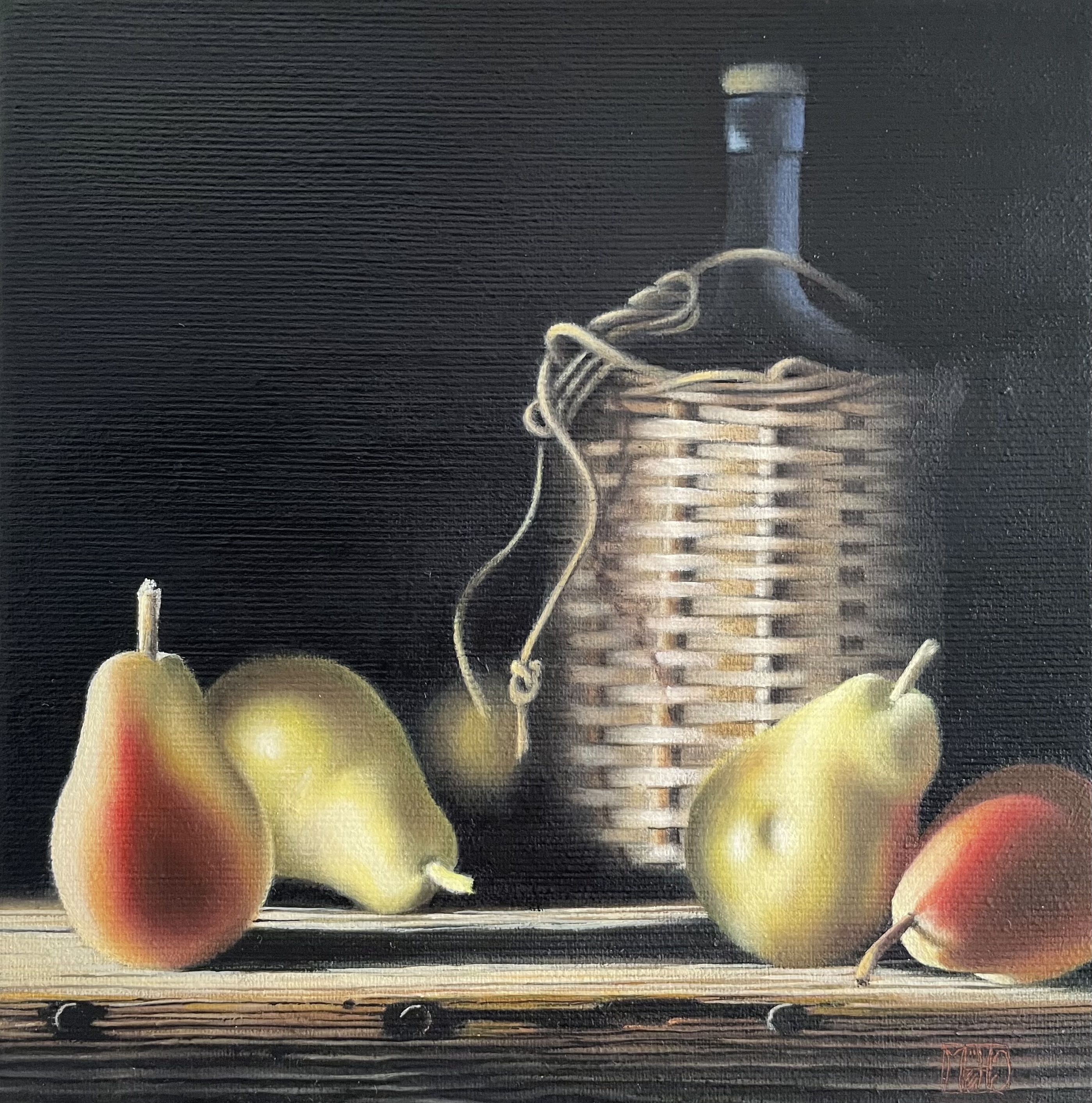 484–Birnen und Korbflasche20×20 cmÖl auf Leinwand2022︎ Bild kaufen