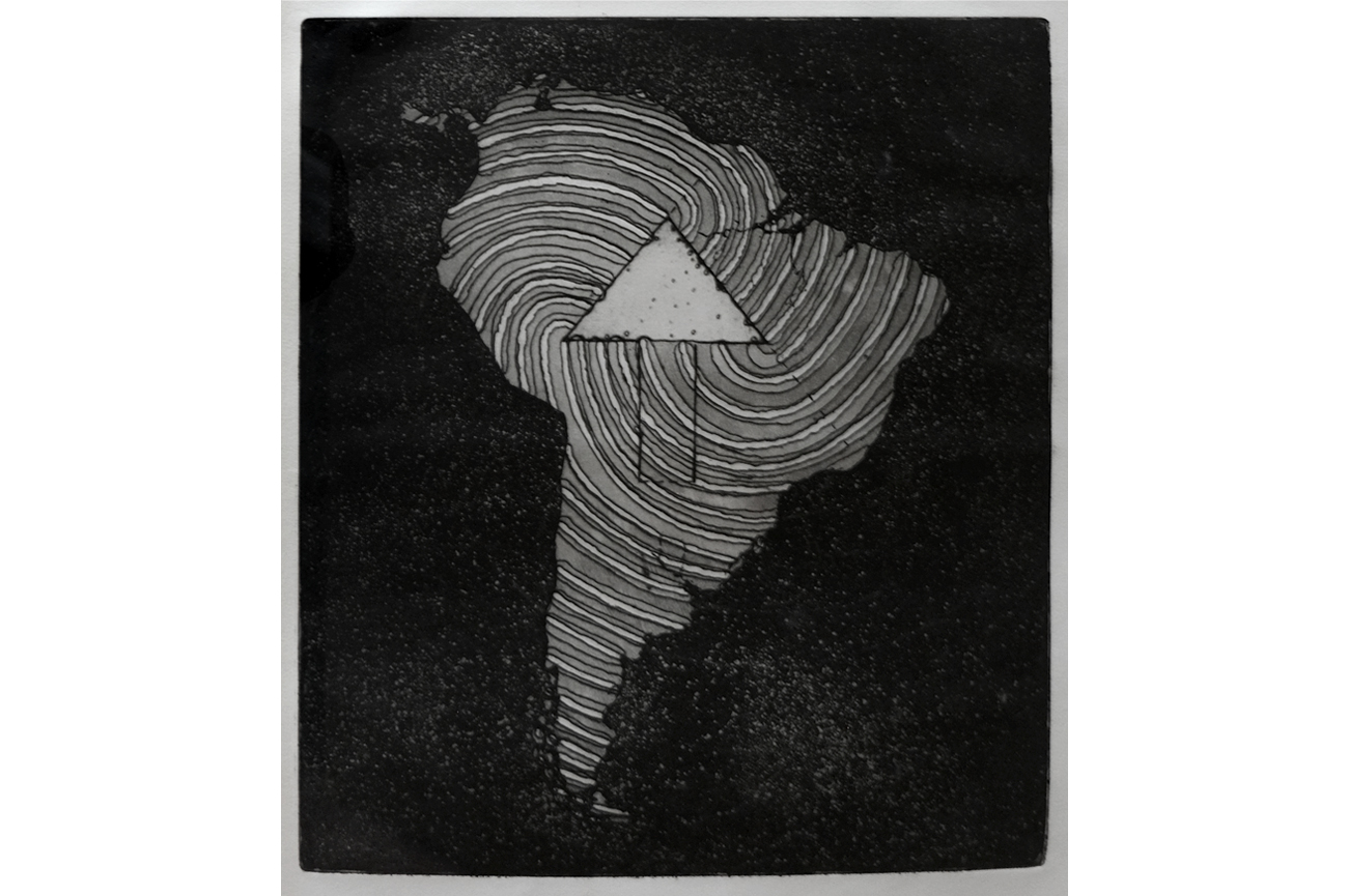 Juan DowneyMap, 1985Aguafuerte viscoso Hayter sobre papel Arches66.2 x 48.3 cm