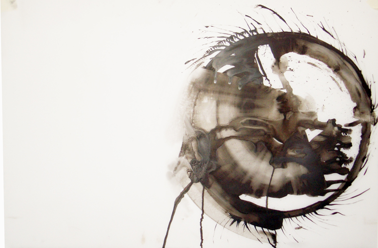 DeathBed 4 (Cerberus), Ink on Mylar, 24x36", 2005