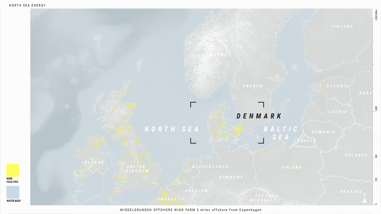 Figure 0. The North Sea is a sea within the Atlantic Ocean located between Great Britain, Norway, Denmark, Germany, the Netherlands, Belgium and France. The prevailing winds around the sea are high, the sea bed is shallow, and the countries bordering the sea are highly industrialized, which has positioned the North Sea as a major area of geographic interest for renewable energy development.