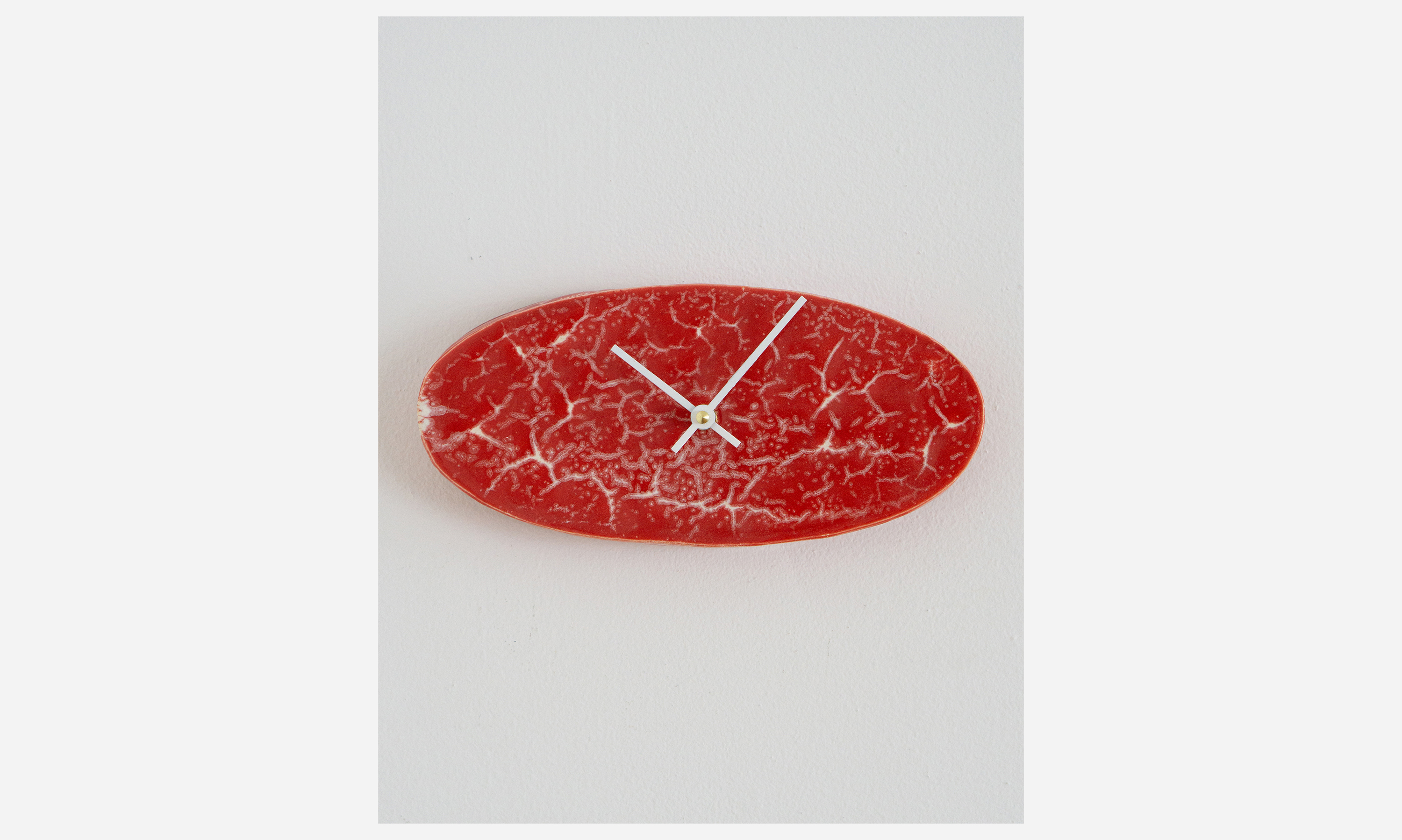 Flatface Oval Clock, glazed ceramic, 10.25 x 4.75 x 2 inches, 2024