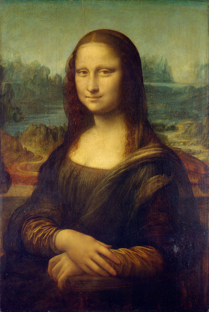 Mona Lisa (digitally retouched to reduce the effects of aging. Cropped to canvas.)