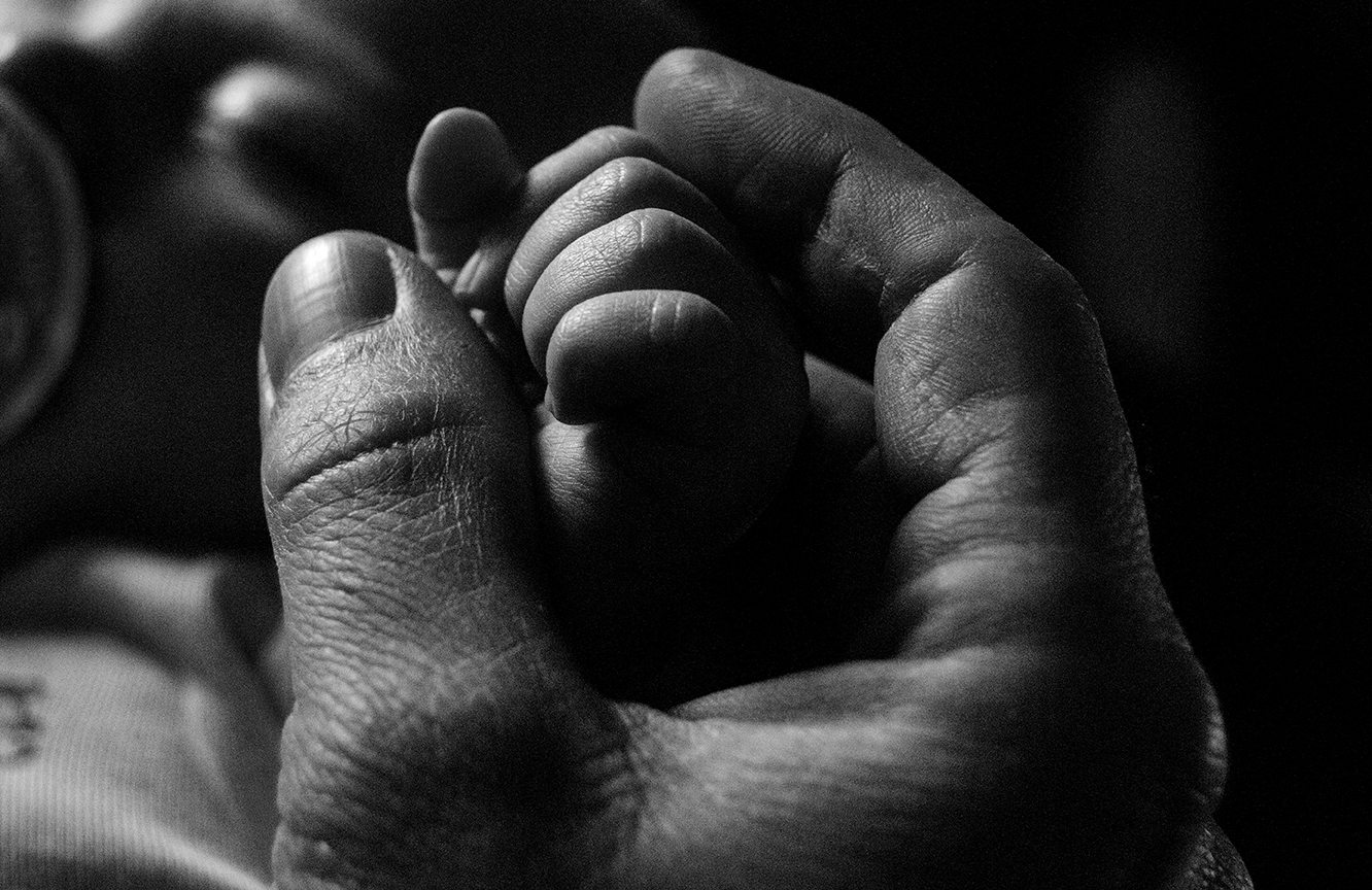 Father's Touch - Selenium toned carbon ink on Arches Bright White mold made rag - 18.5" x 12"