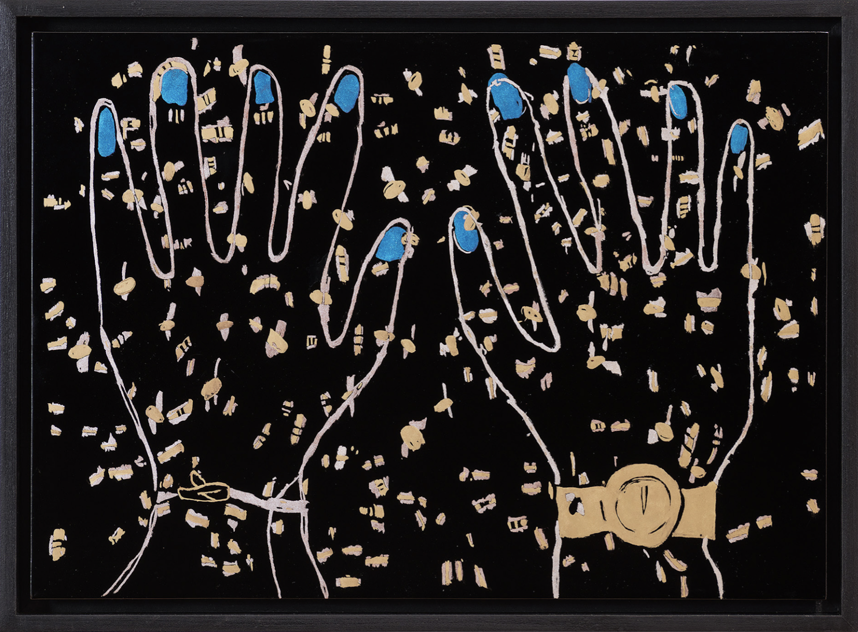 “Two Watches,” 2019, pigment on wood, 11 ¹¹⁄₁₆" x 16 ¹⁄₂" 