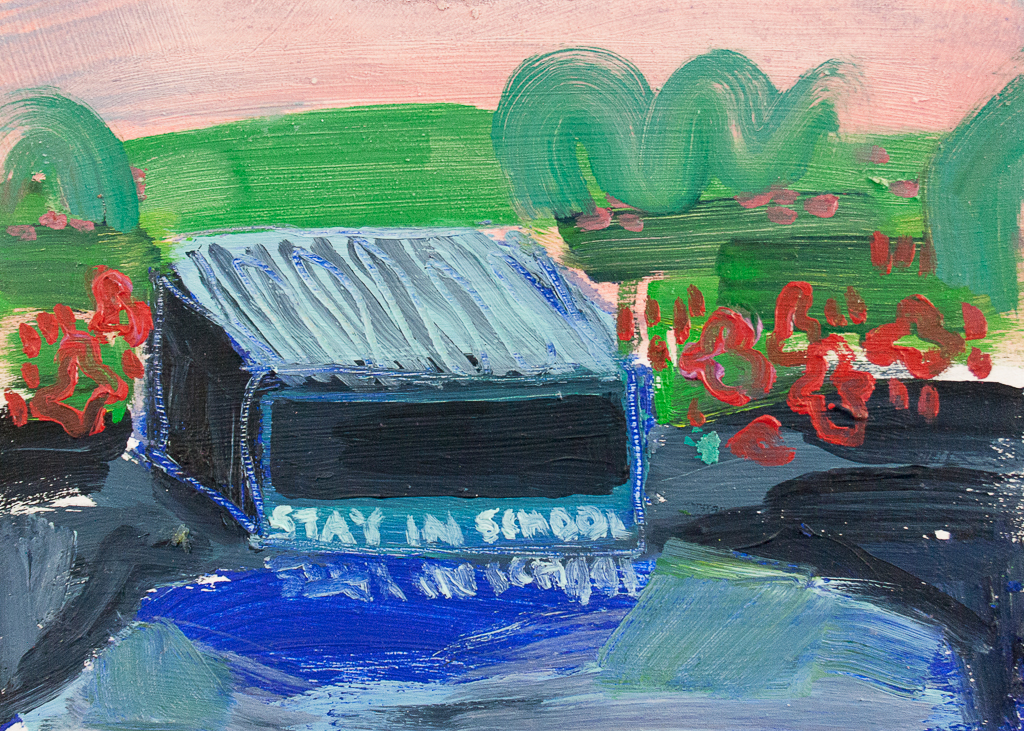Stay in School, oil on panel, 5 x 7 inches, 2017.