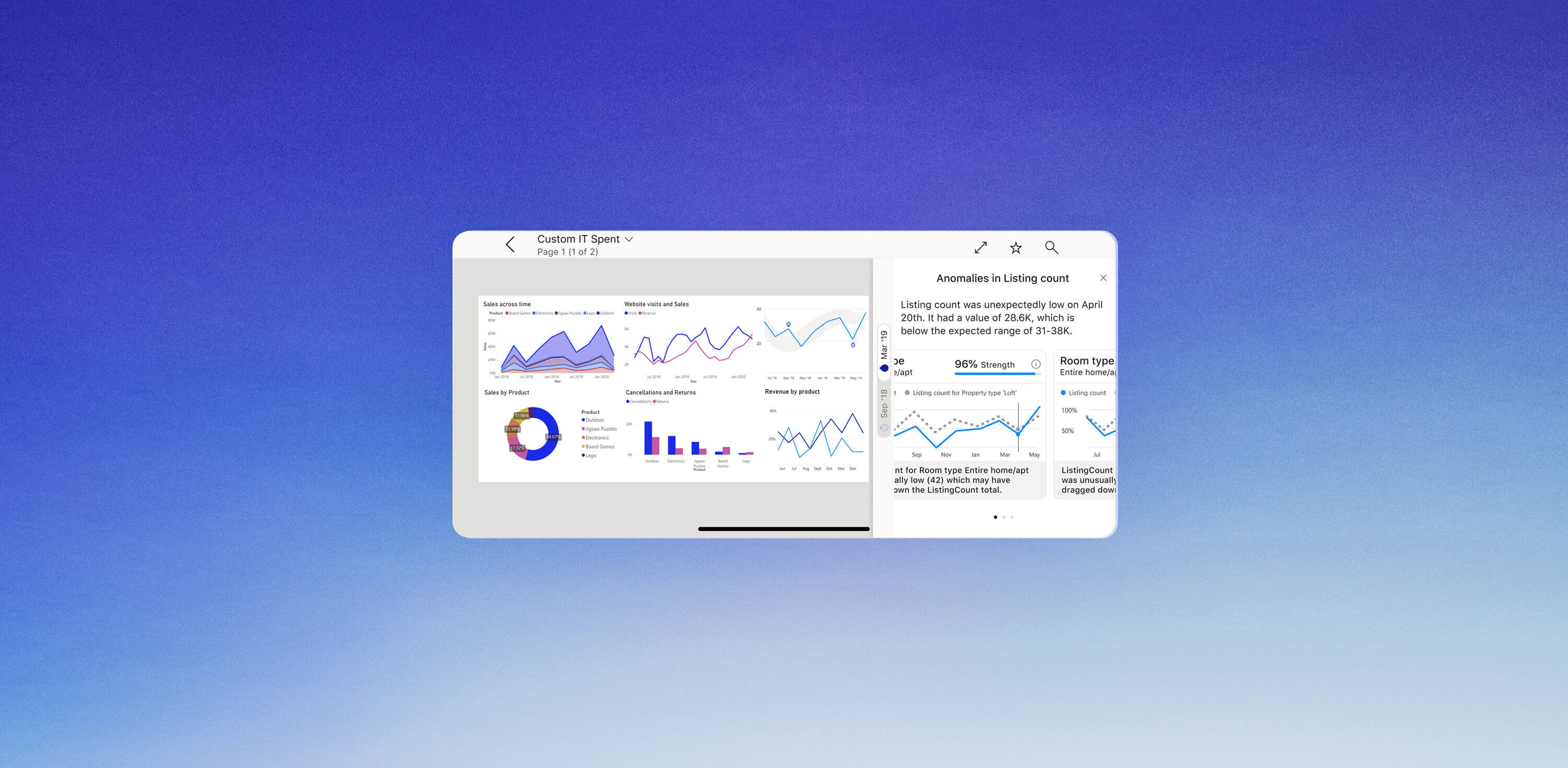 Anomalies Detection in Power BI mobile, mobile landscape.