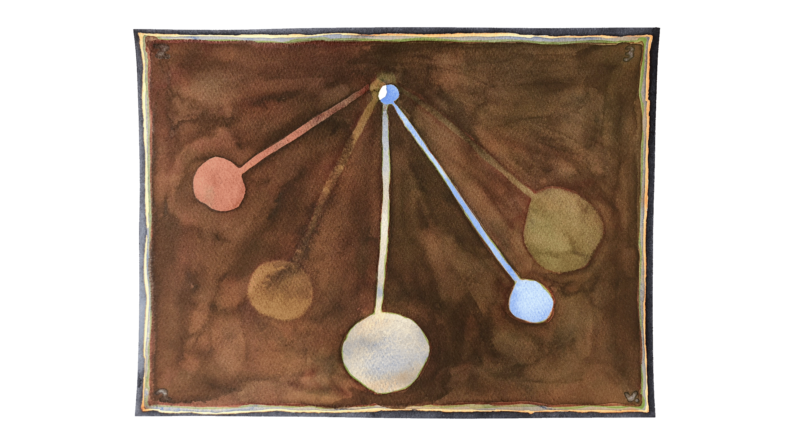 Pêndulo, da série Jogos da Tarde. Aquarela sobre papel, 31x23cm. 2023.