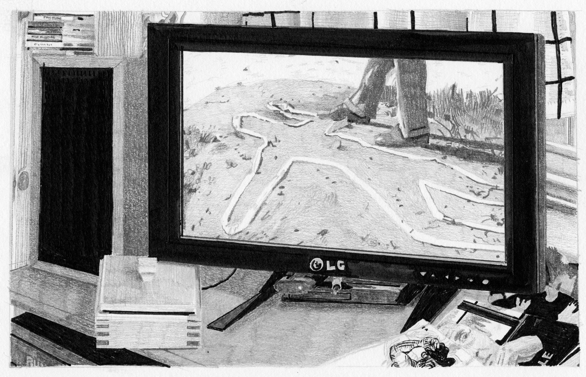 Watching Columbo. 7" x 10"