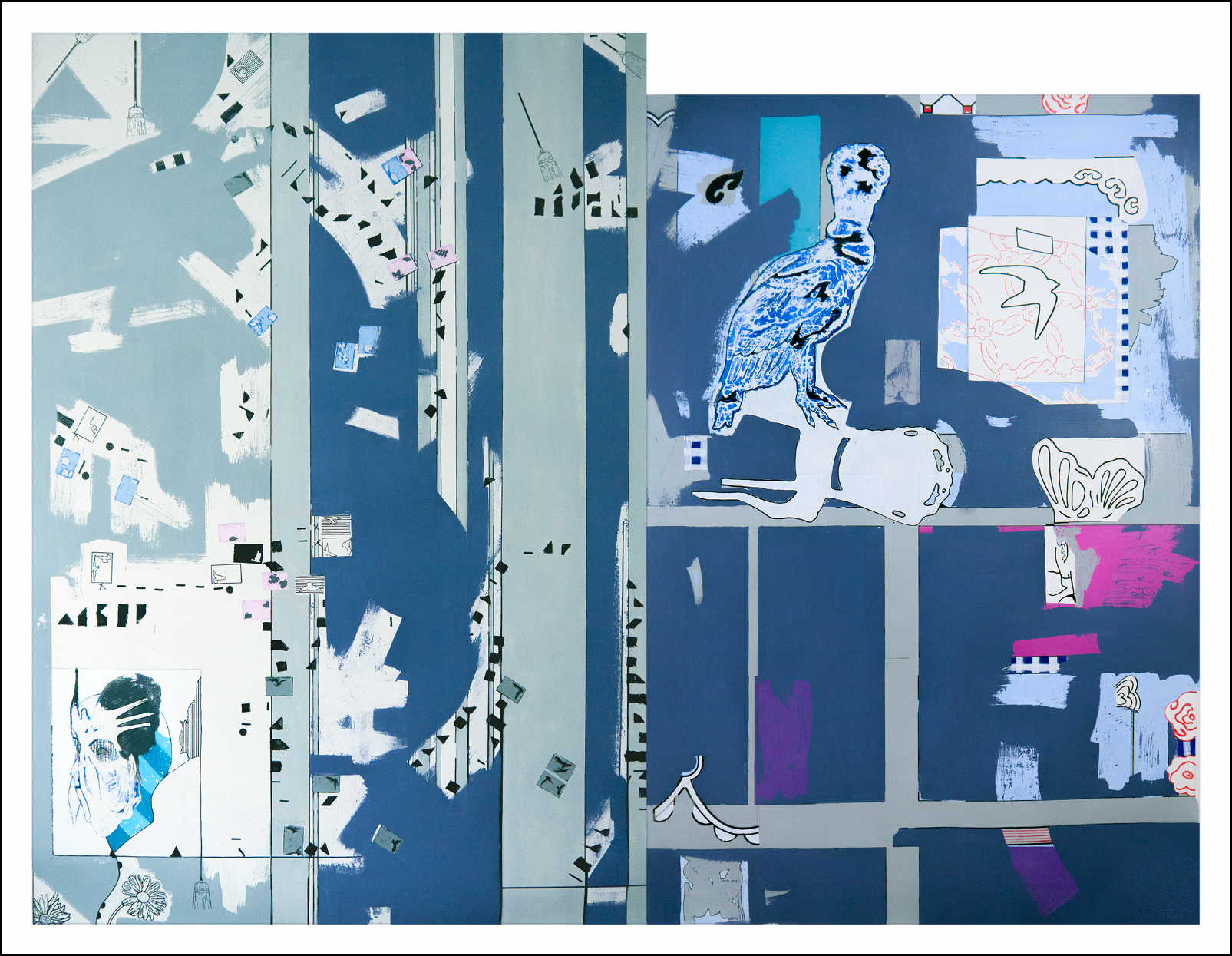 Feathers and Wings Arose Screaming, 2024; Acrylic on canvas; 58" x 40" (Left), 54" x 36" (Right)