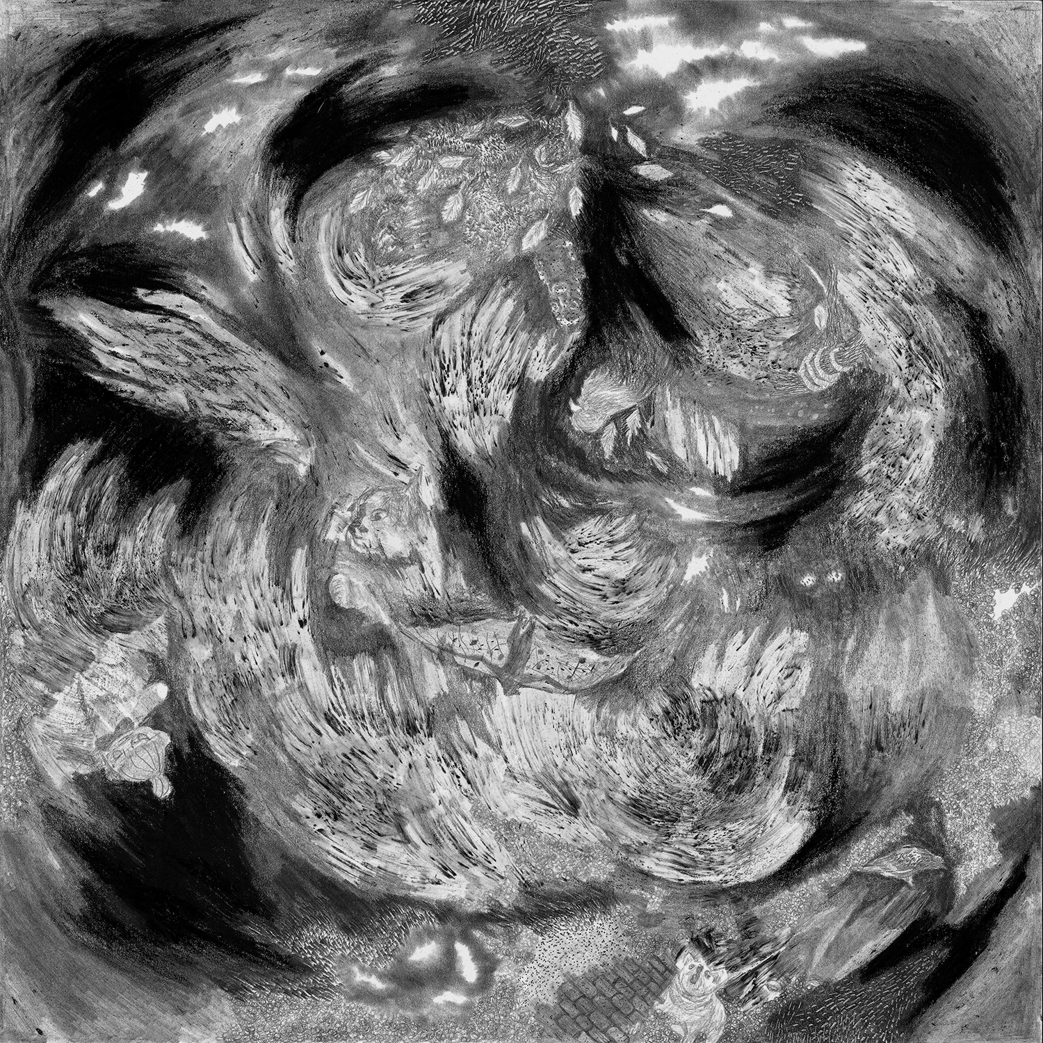 손가락 끝의 태풍, 2019, 종이에 흑연, 40x40cm