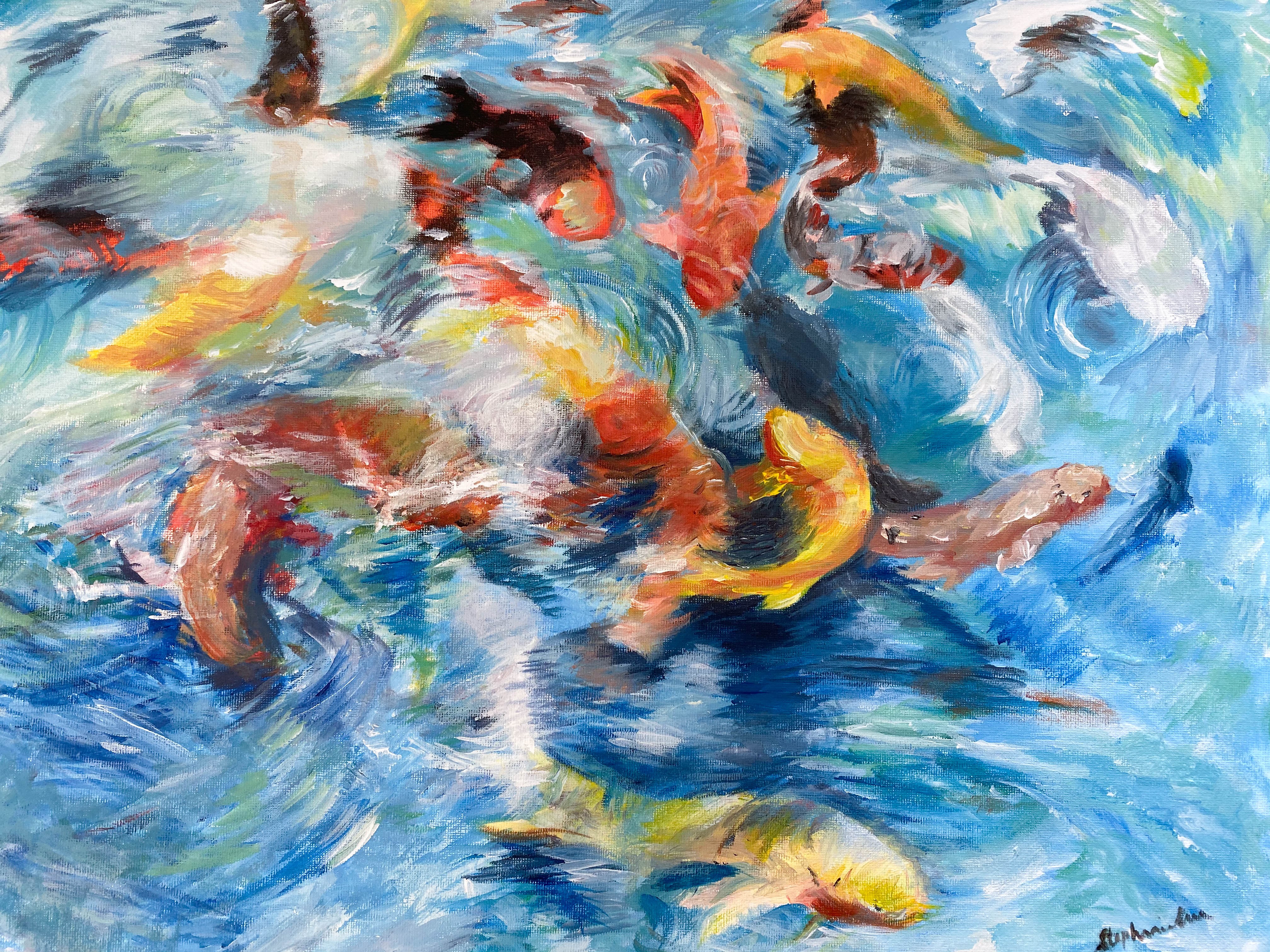 Koi Fish in a Pond, 2018, acrylic on canvas, 40 x 50 cm