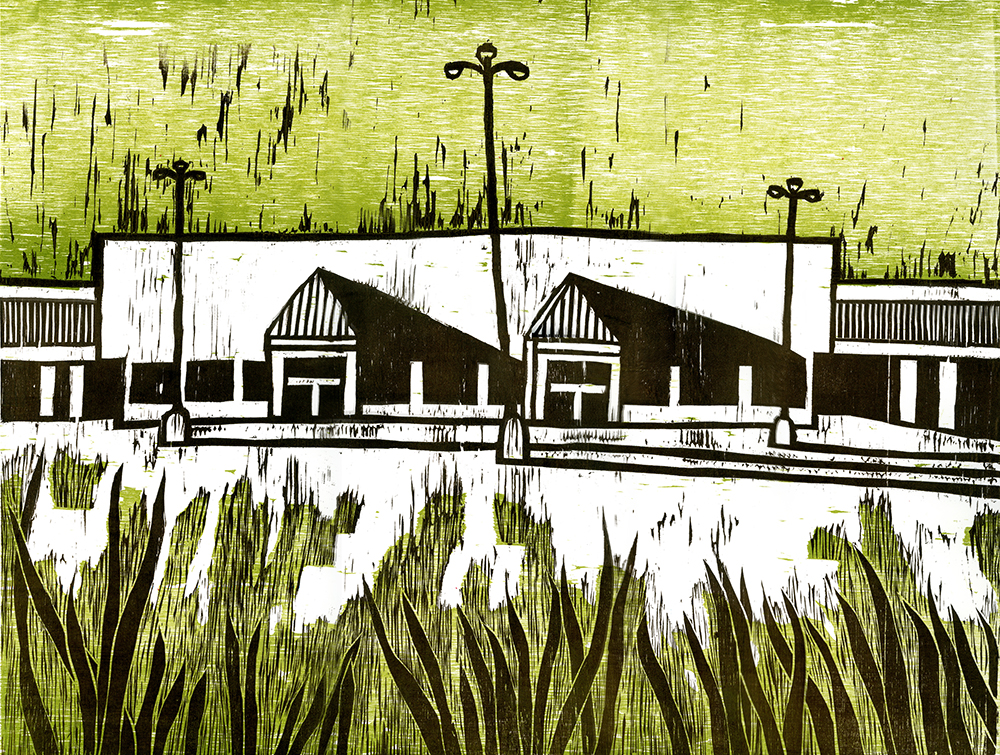 Food Desert, two-layer woodcut