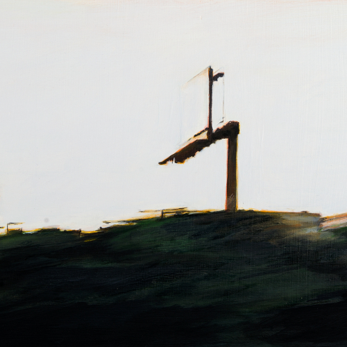 Lone Sign, 2016, Oil on panel, 11 x 22 in. $1,400