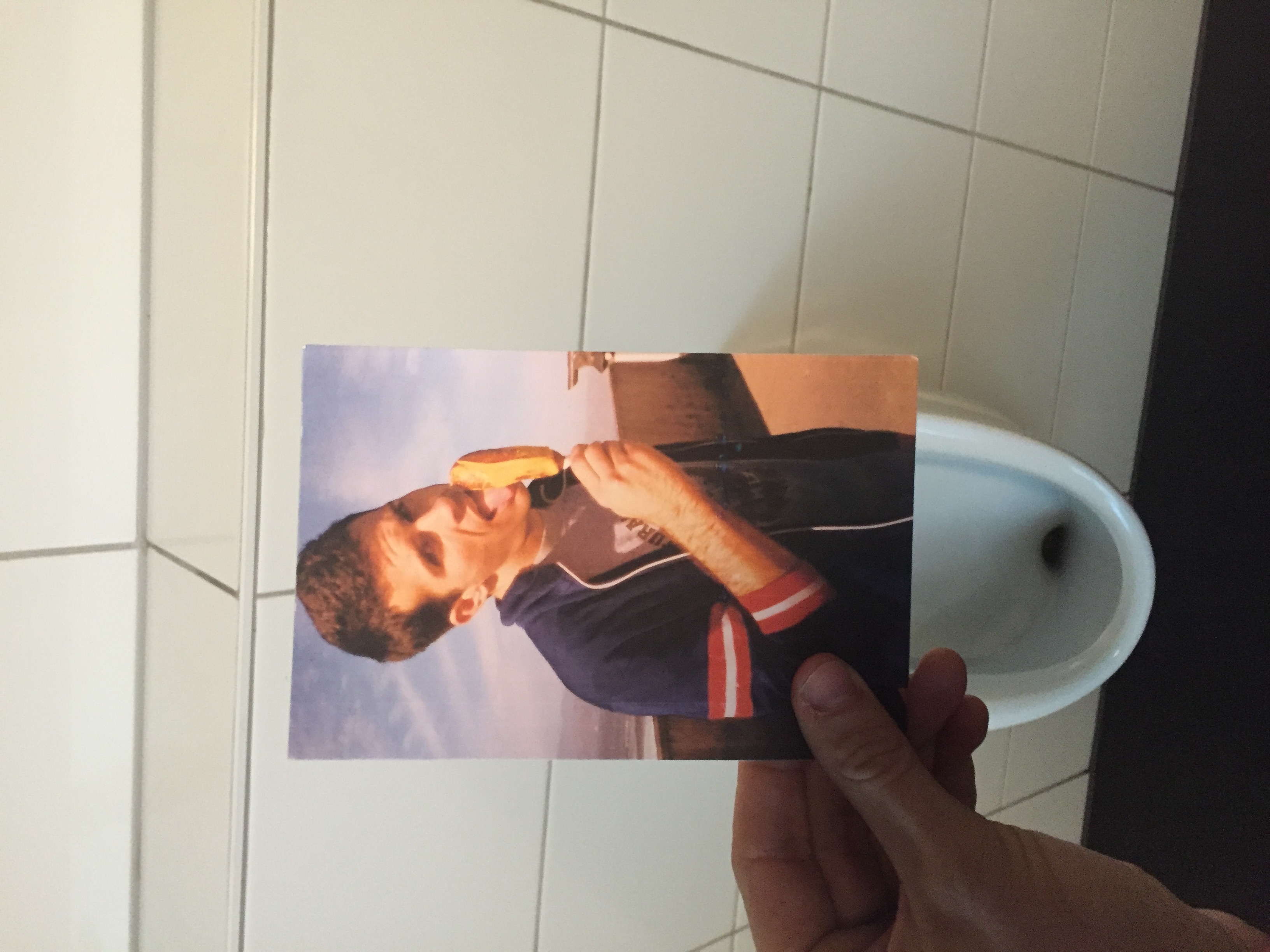 Matt wanted me to place these cards in any public restroom. I left it in a fairly clean public restroom on the Insel der Jugend, or the island of the young in Berlin.