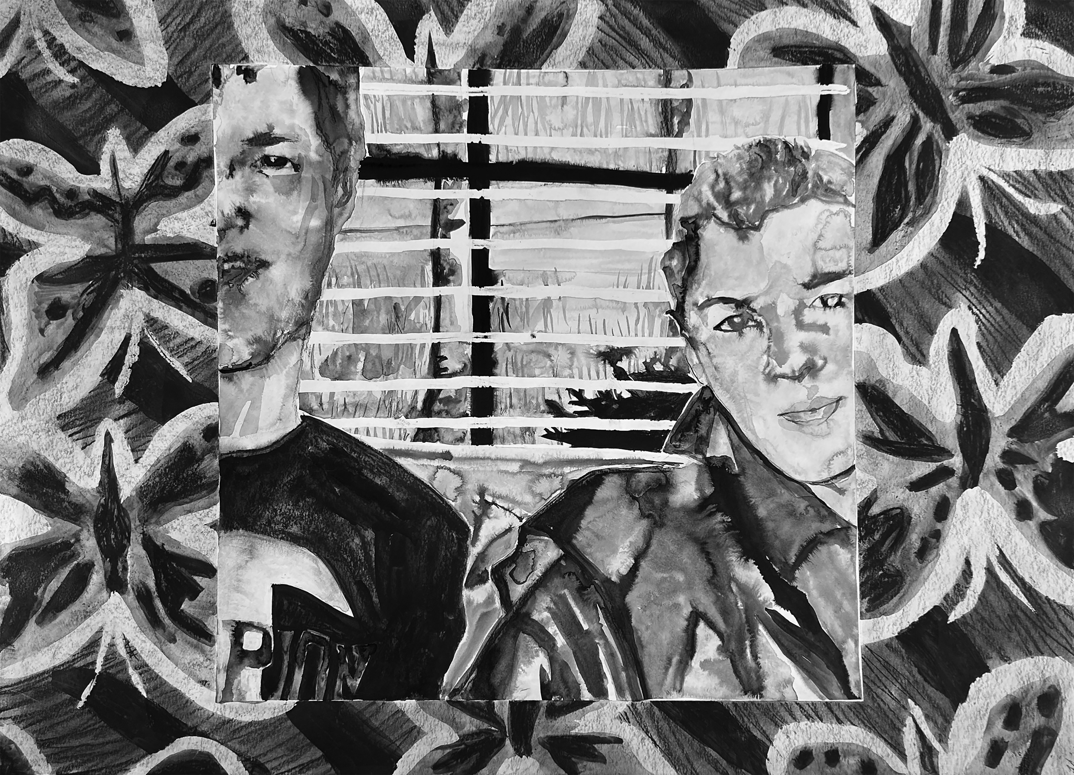 Cousins, 22x30in, Ink and Charcoal on Bristol