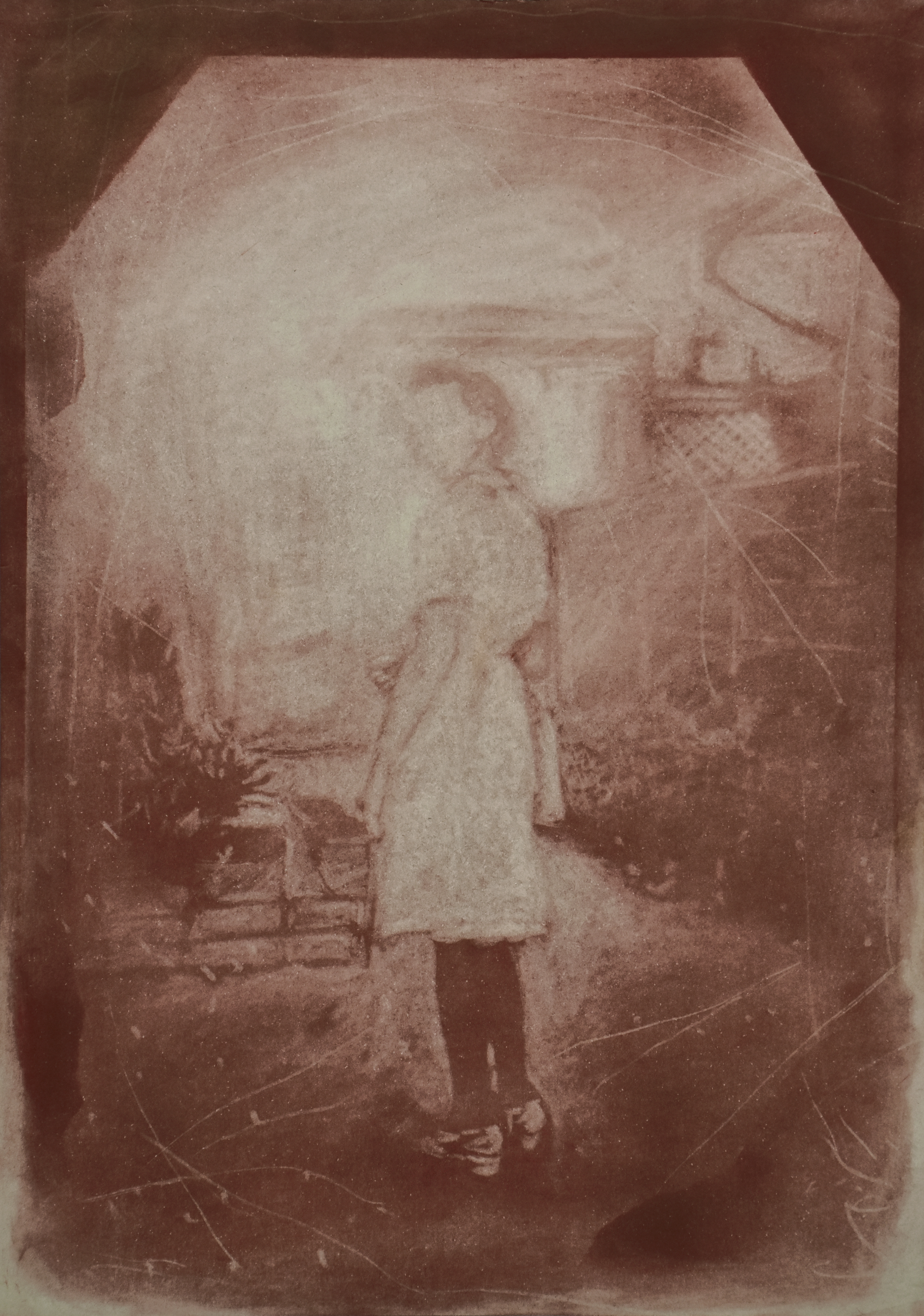 "Girl looking back” 2021 Drawing - Pastel powder and rubber on card, 30x21 cm