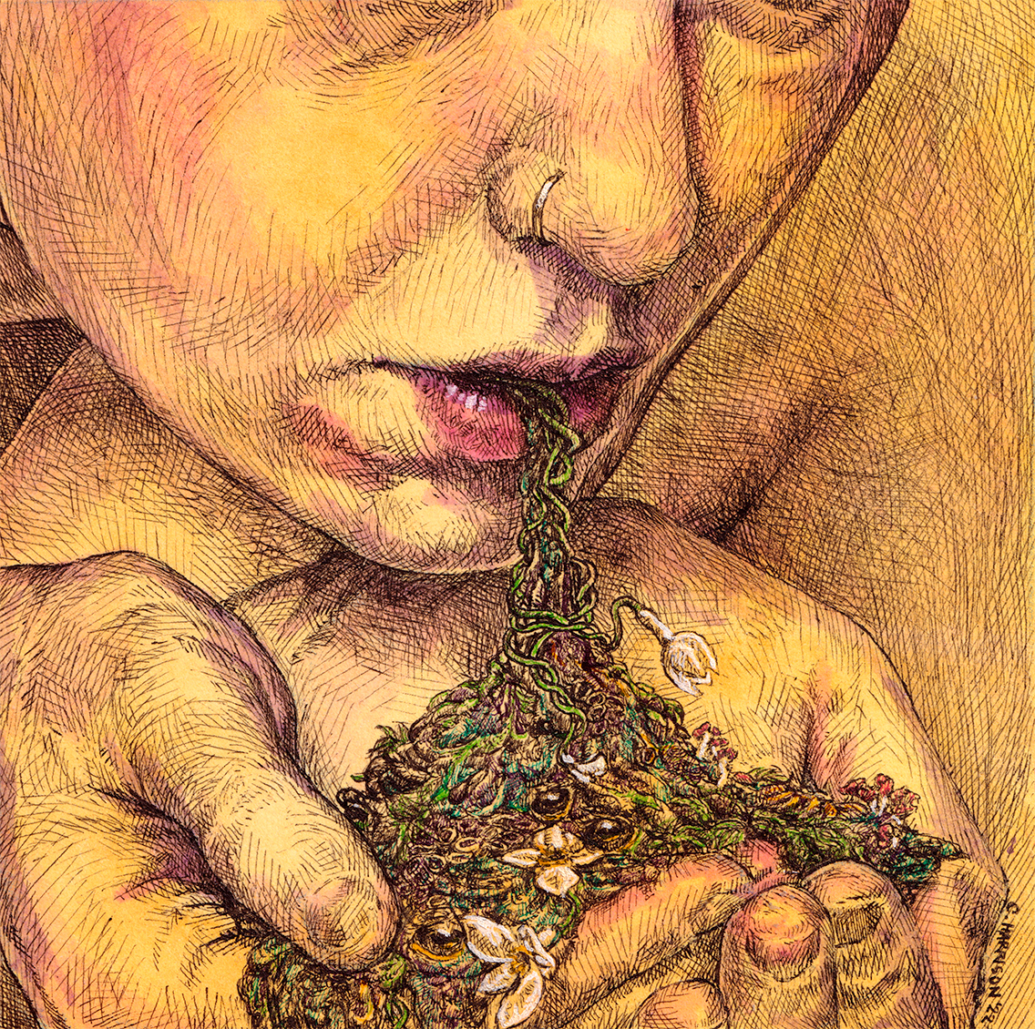 I Spill, I Tell Interior Things. Ink on paper. 2022.