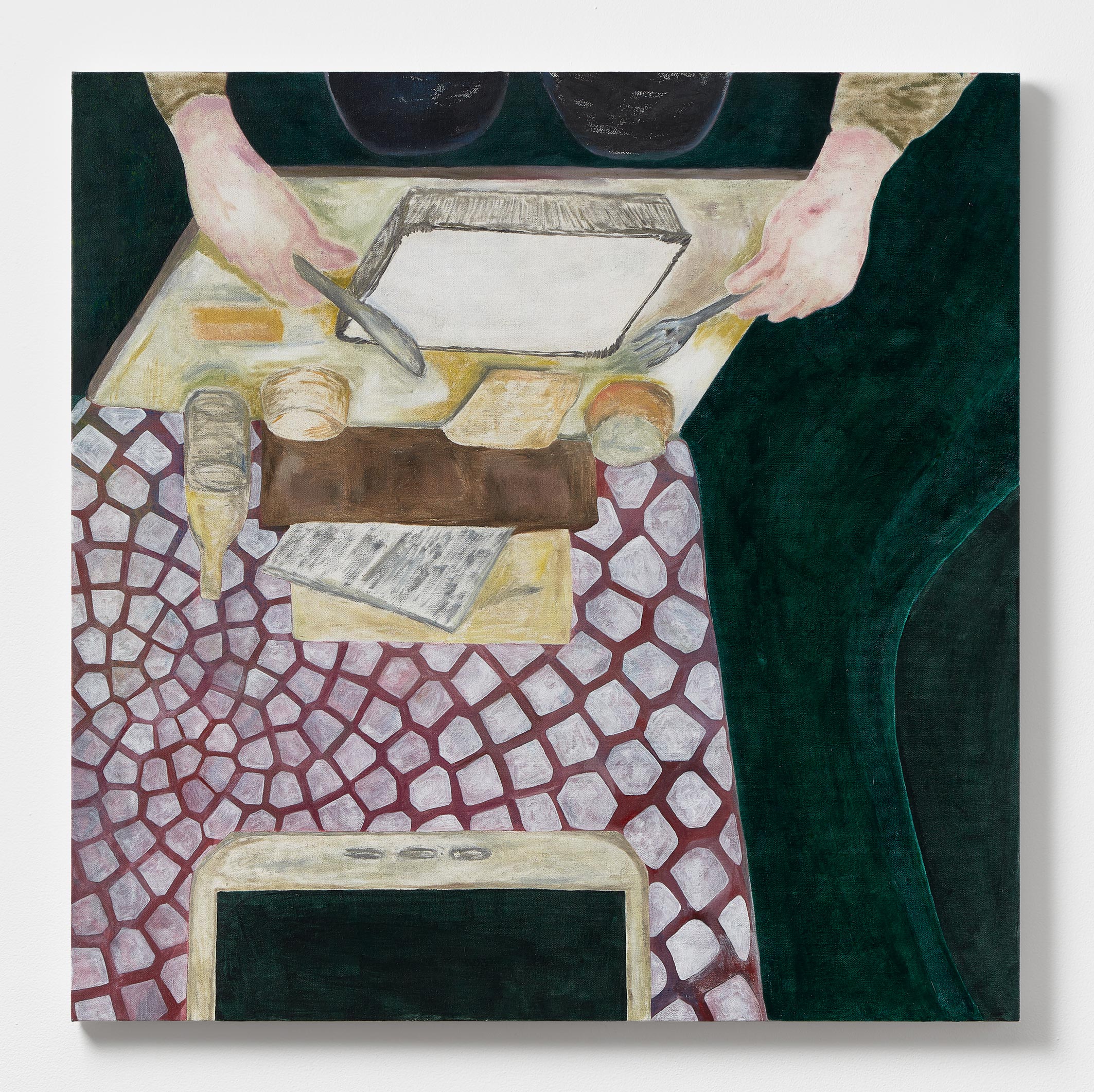 Grace Corridors, 2018, Oil, acrylic, and flowers on canvas, 82.5 x 82.5 cm