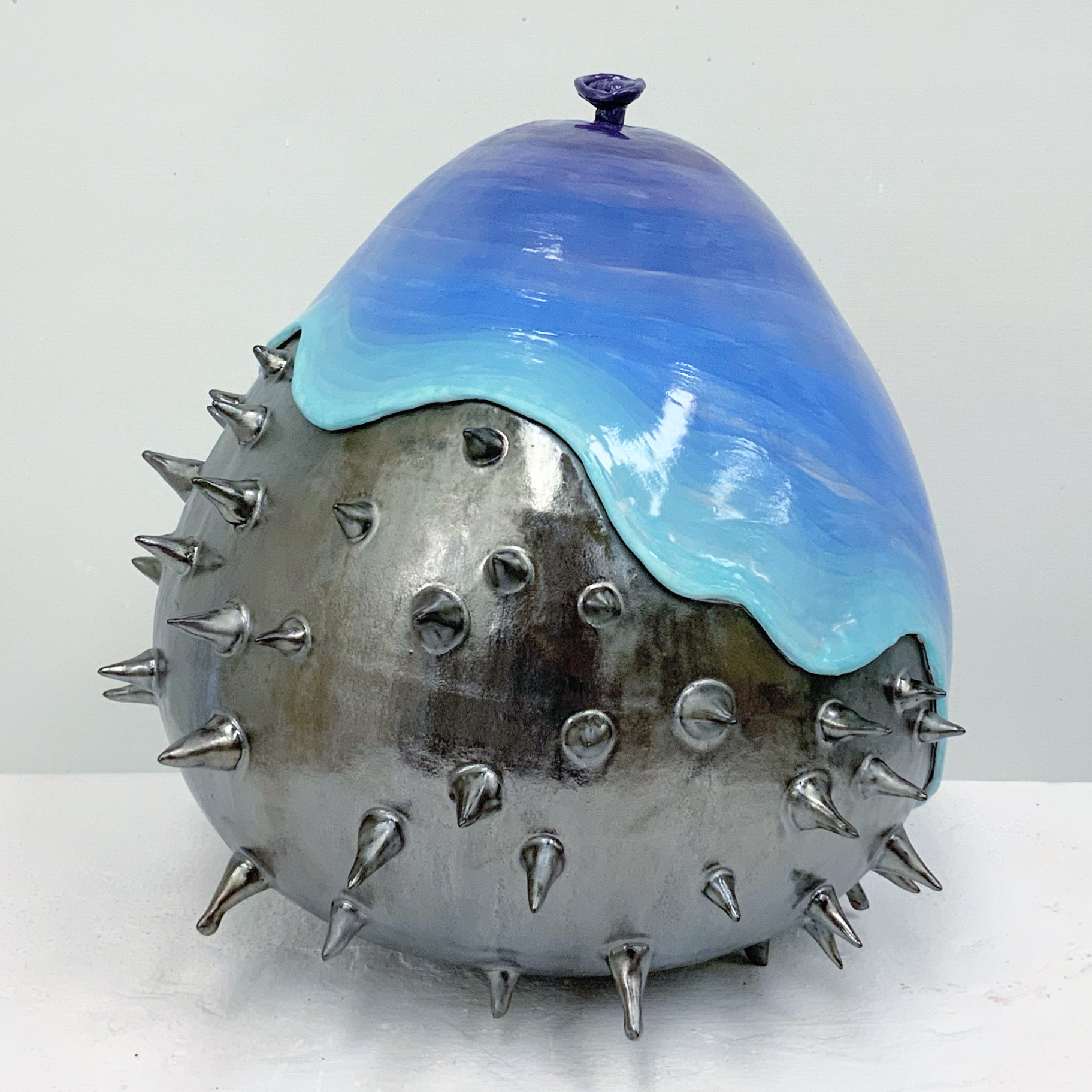 Spiky Balloon #2. 2021. 12 x 12 x 12 inches. Earthenware, underglaze, glaze.