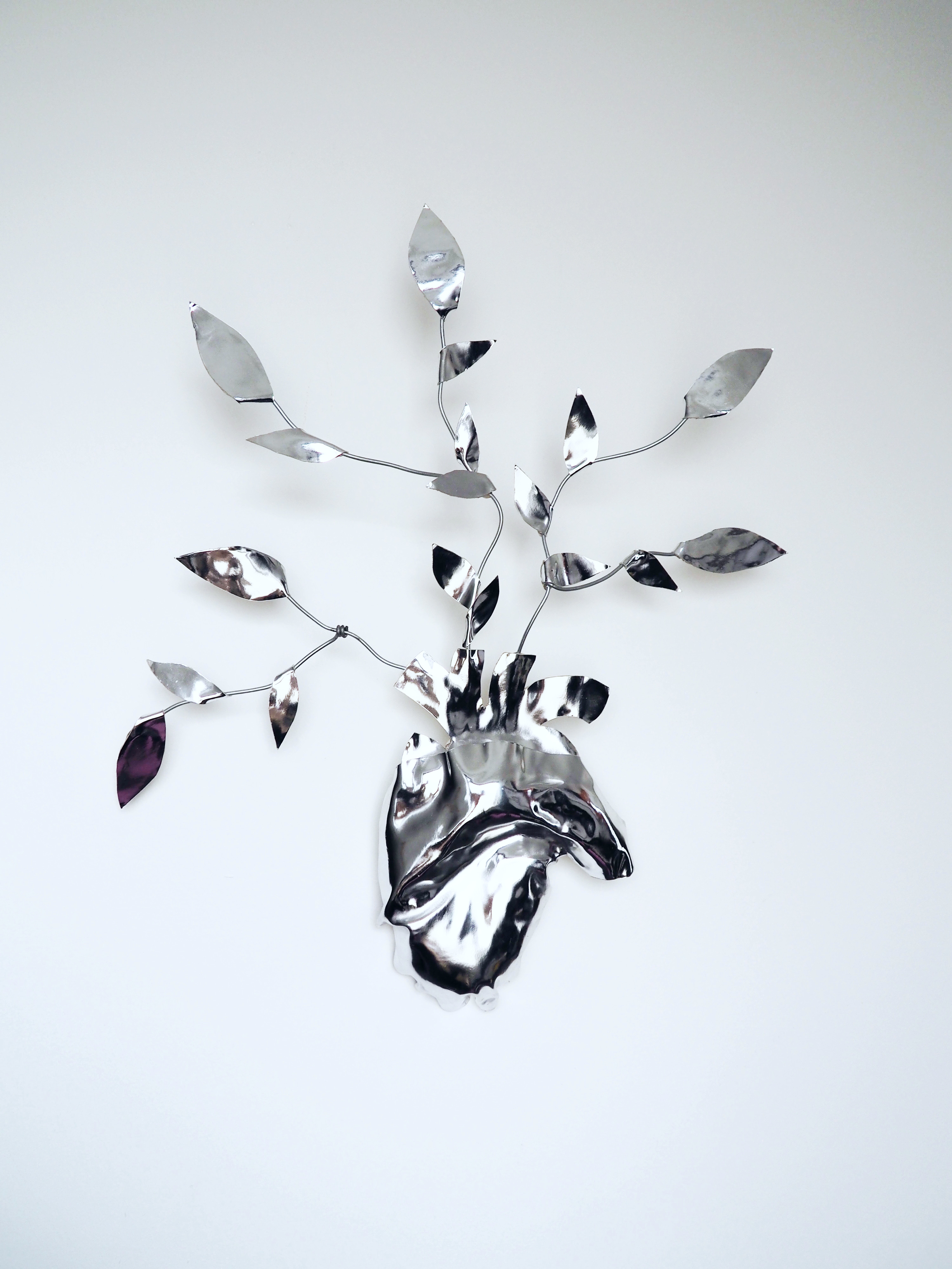 Polina Osipova: Heart Blossom, 2023 Metallic chrome textile and wire 15 3/4 x 13 3/4 in 40 x 35 cm