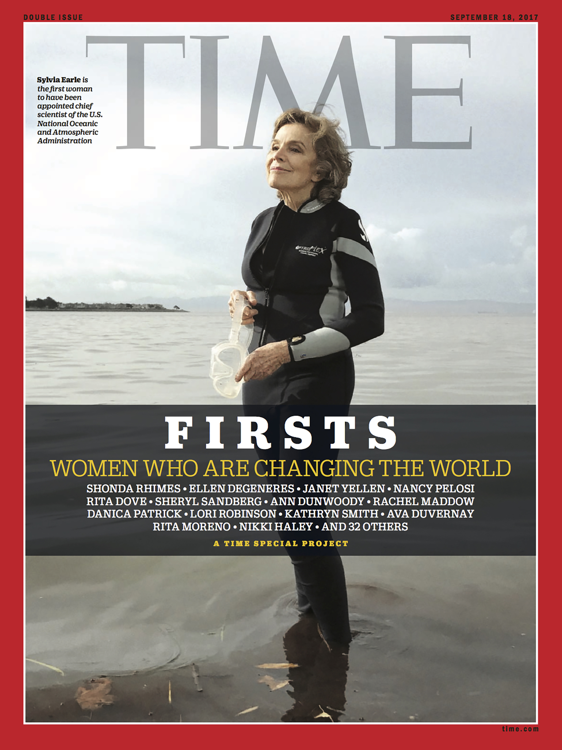 FIRSTSFor Time MagazineSylvia Earle is the first woman to become chief scientist of the U.S National Oceanic and Atmospheric Administration.Alamade Beach State Park in Alameda, CA,  October 31, 2016.OverviewIndex