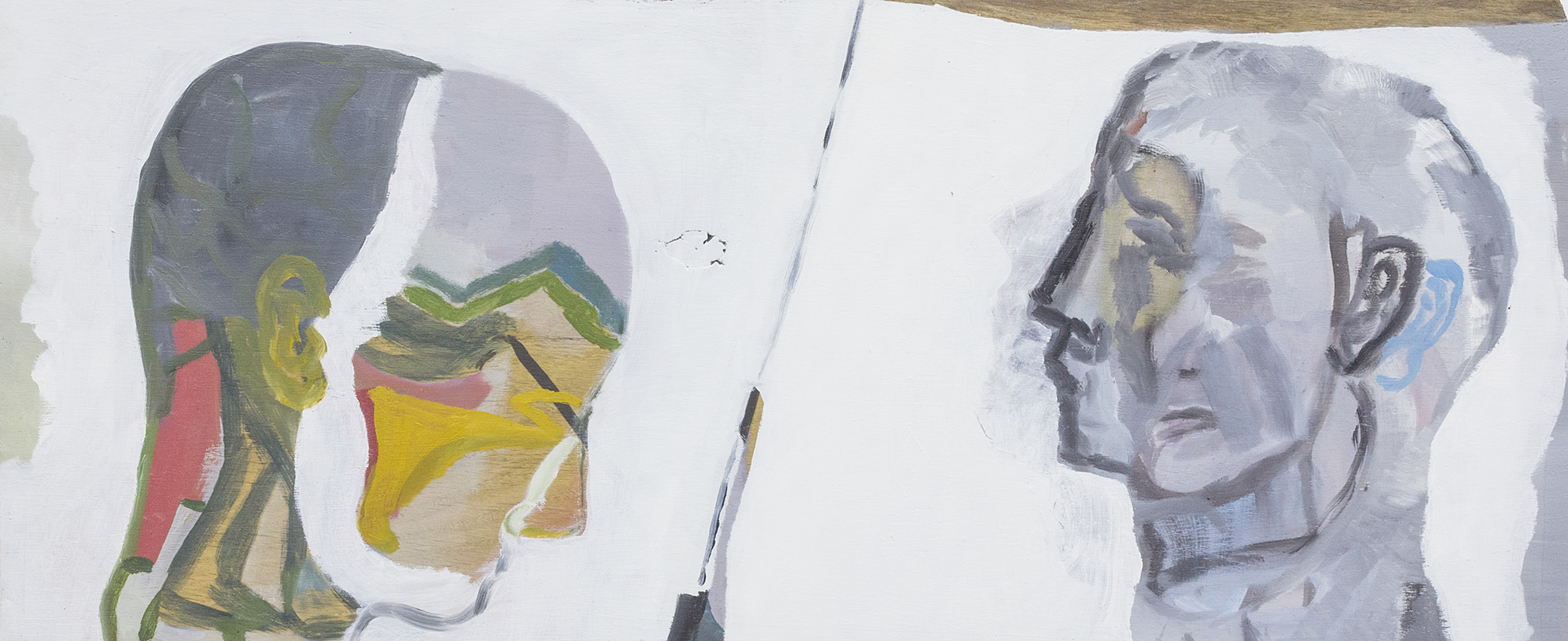 Jonah Sack,  Bronze Head and Marble Head  (2016) | Oil on wood ; 30.5 x 71 x 3.5 cm