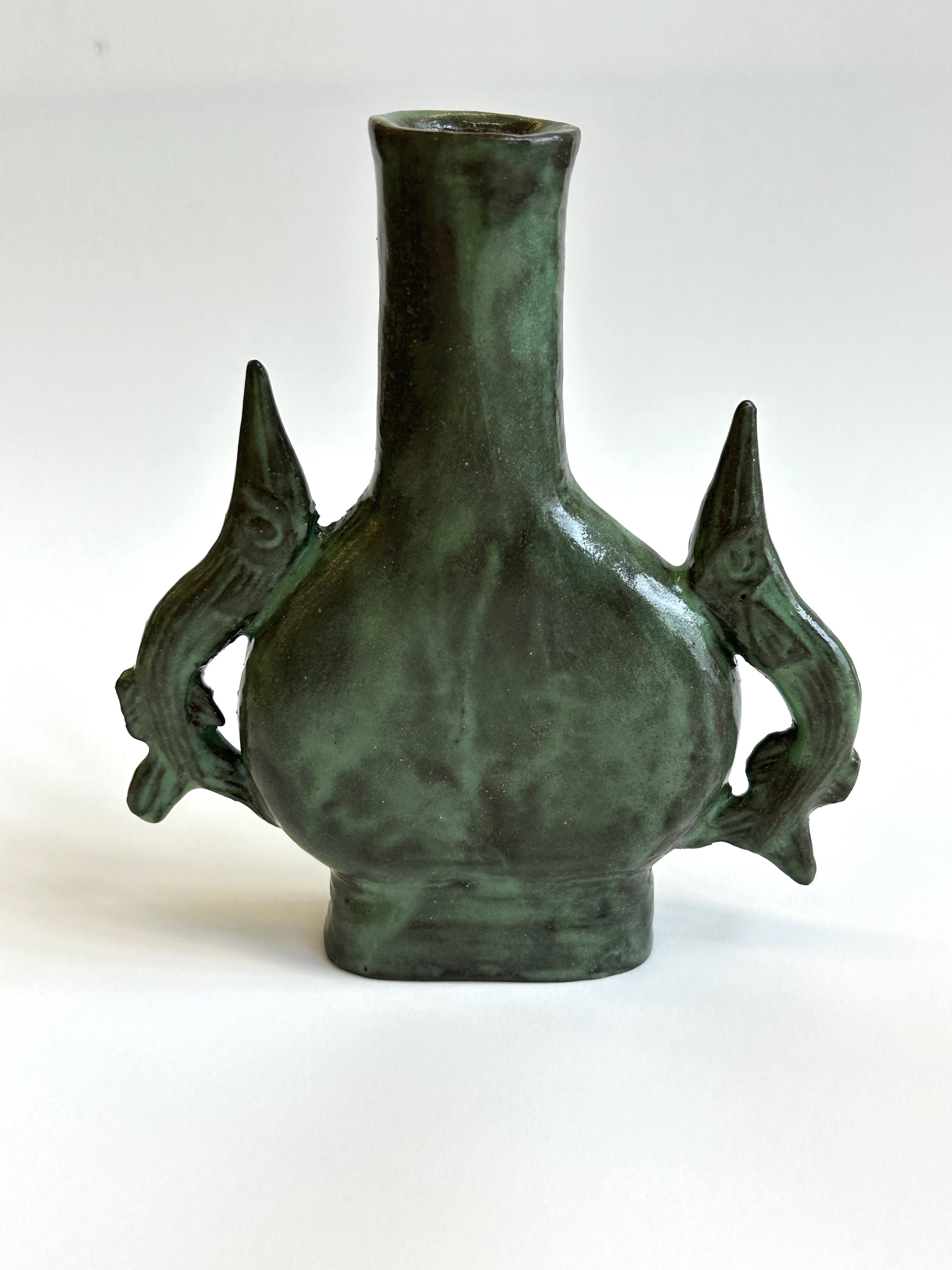 small bottle with squid, glazed stoneware