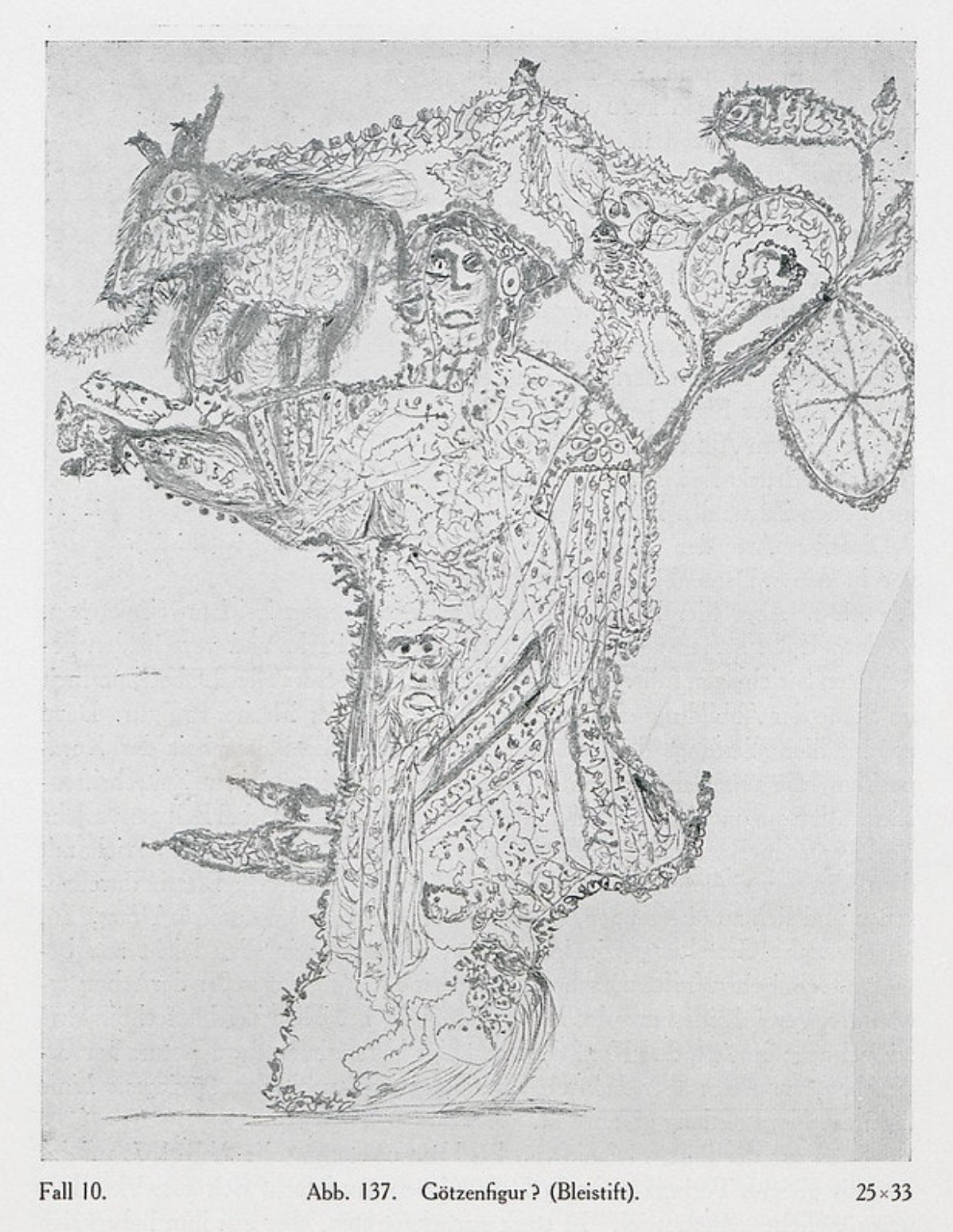 Unknown, "Iodl?," pencil, from Hans Prinzhorn’s Artistry of the Mentally Ill, 1922.