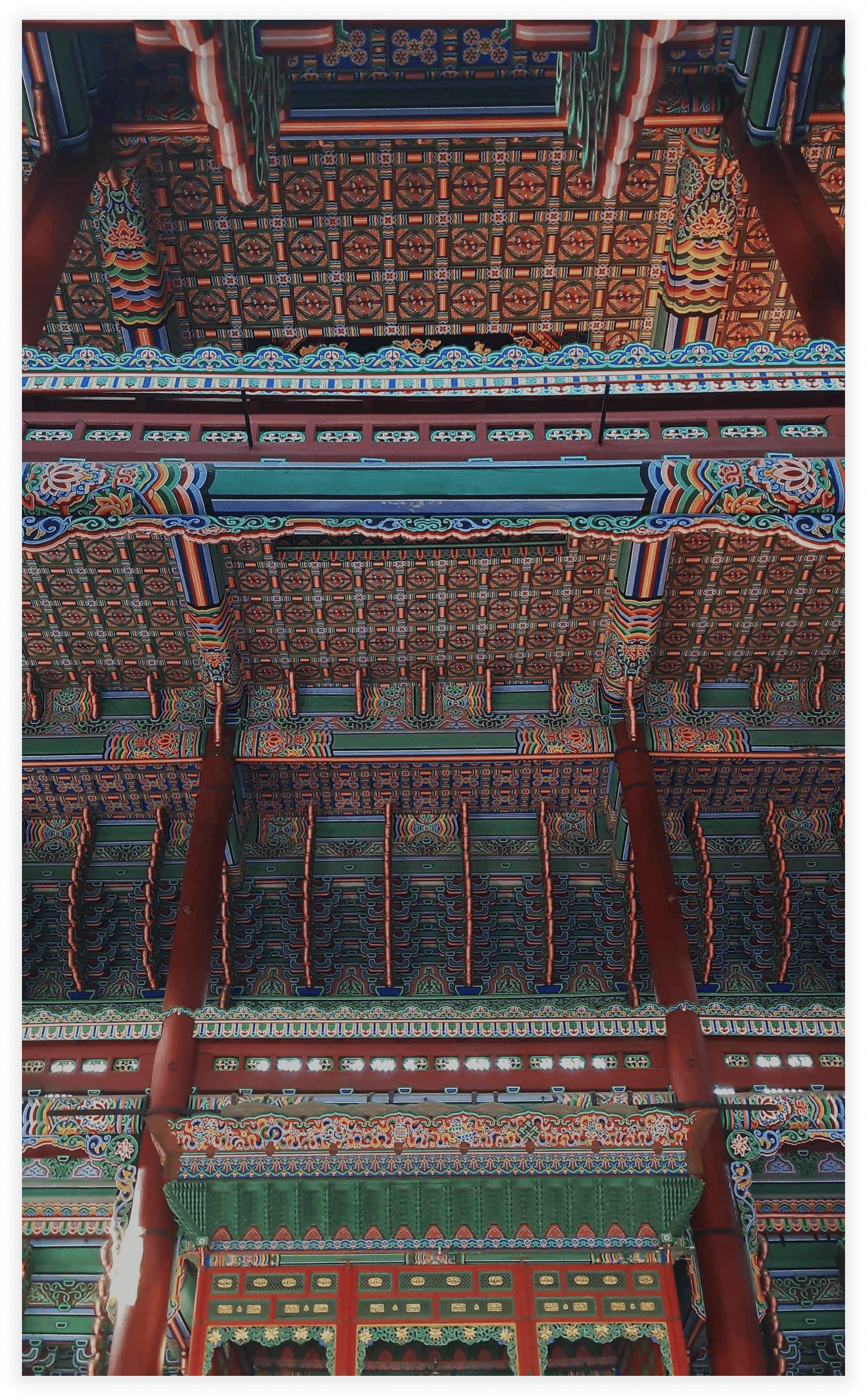 Intricate patterns inside the Gyeongbokgung Palace