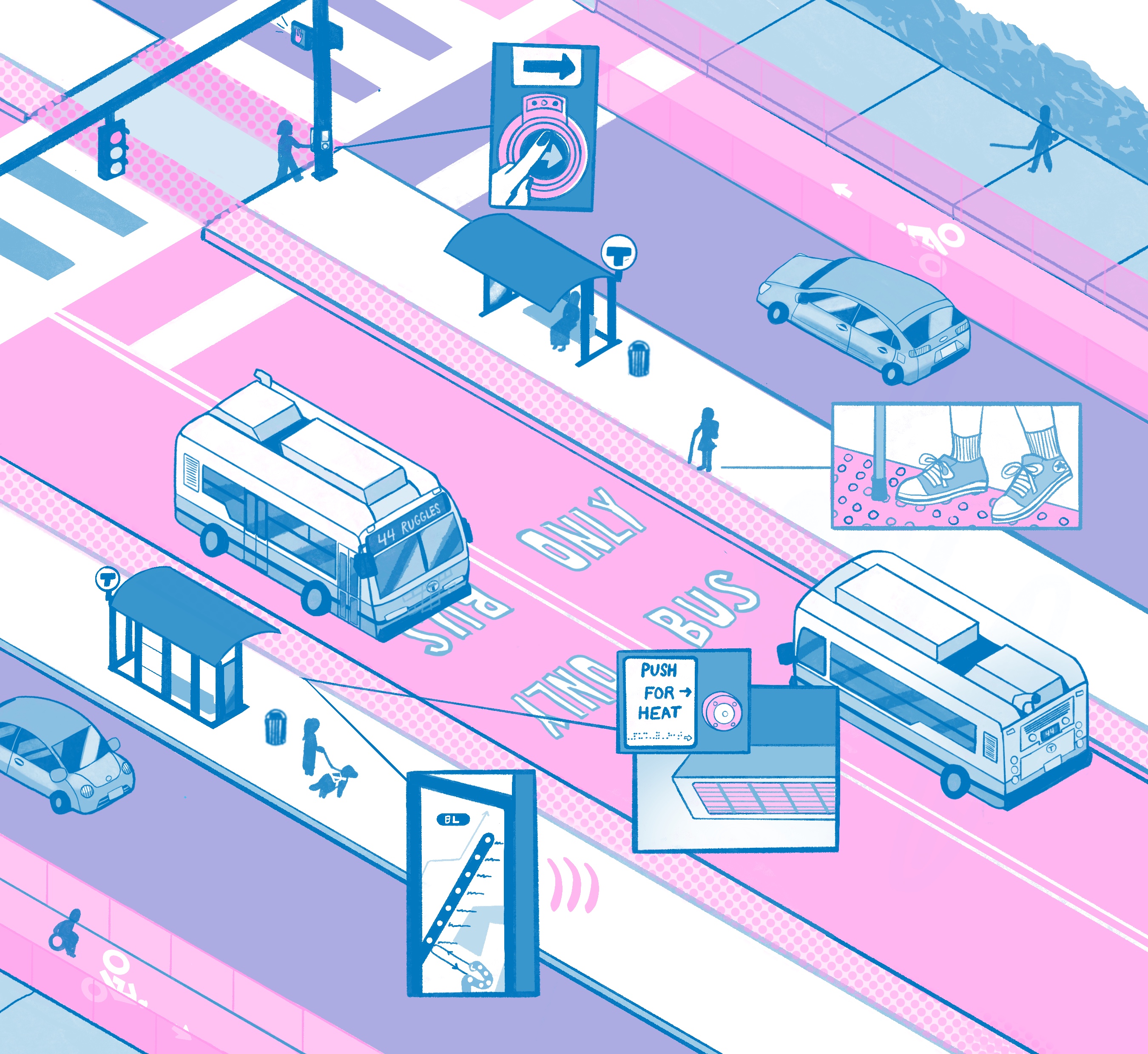 Illustration for zine "Manifesto Against Defensive Design" by Ellice Patterson. 2023.