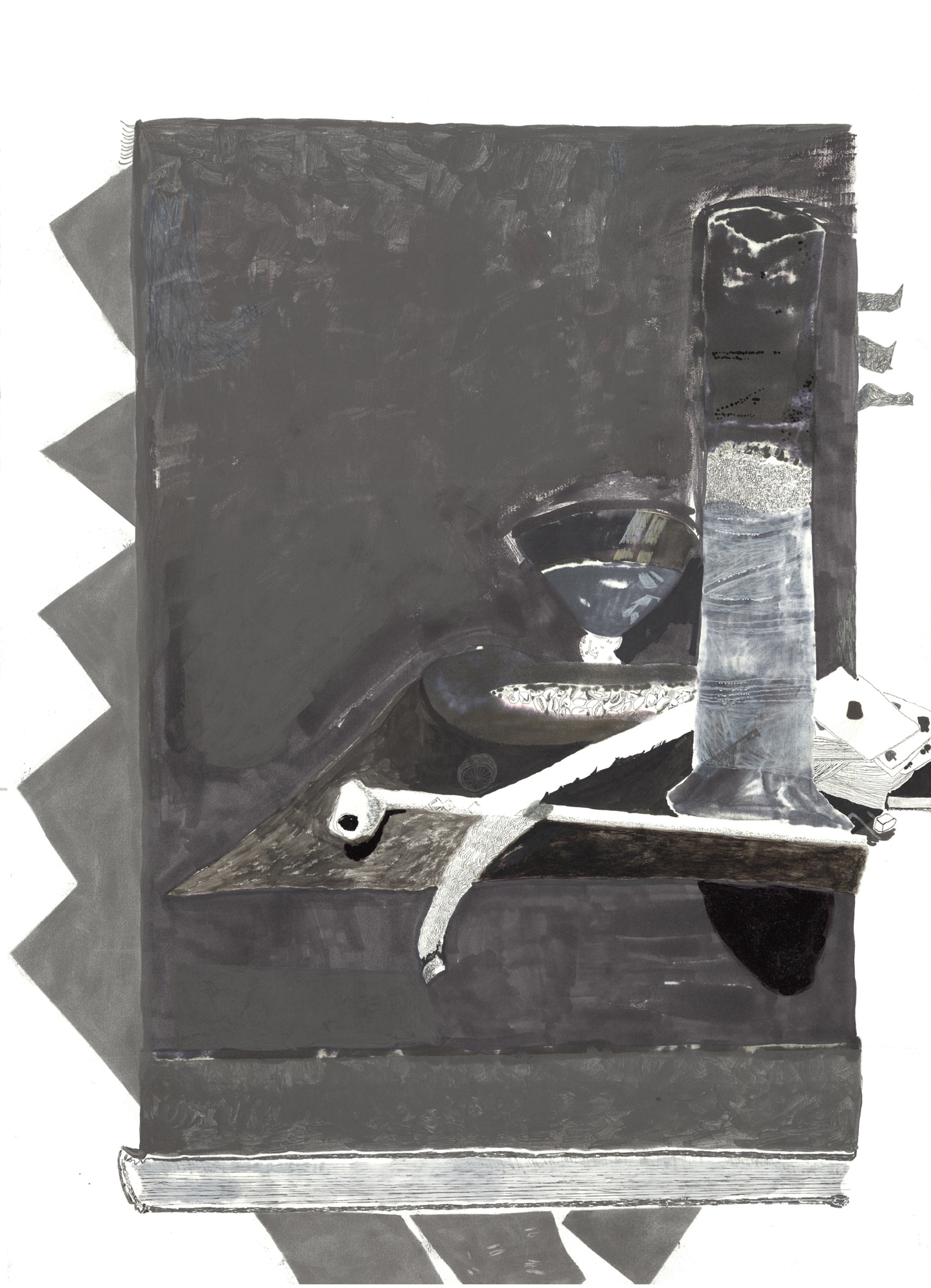 skat, pencil, graphite, ink on paper, 70 x 50 cm, 2018