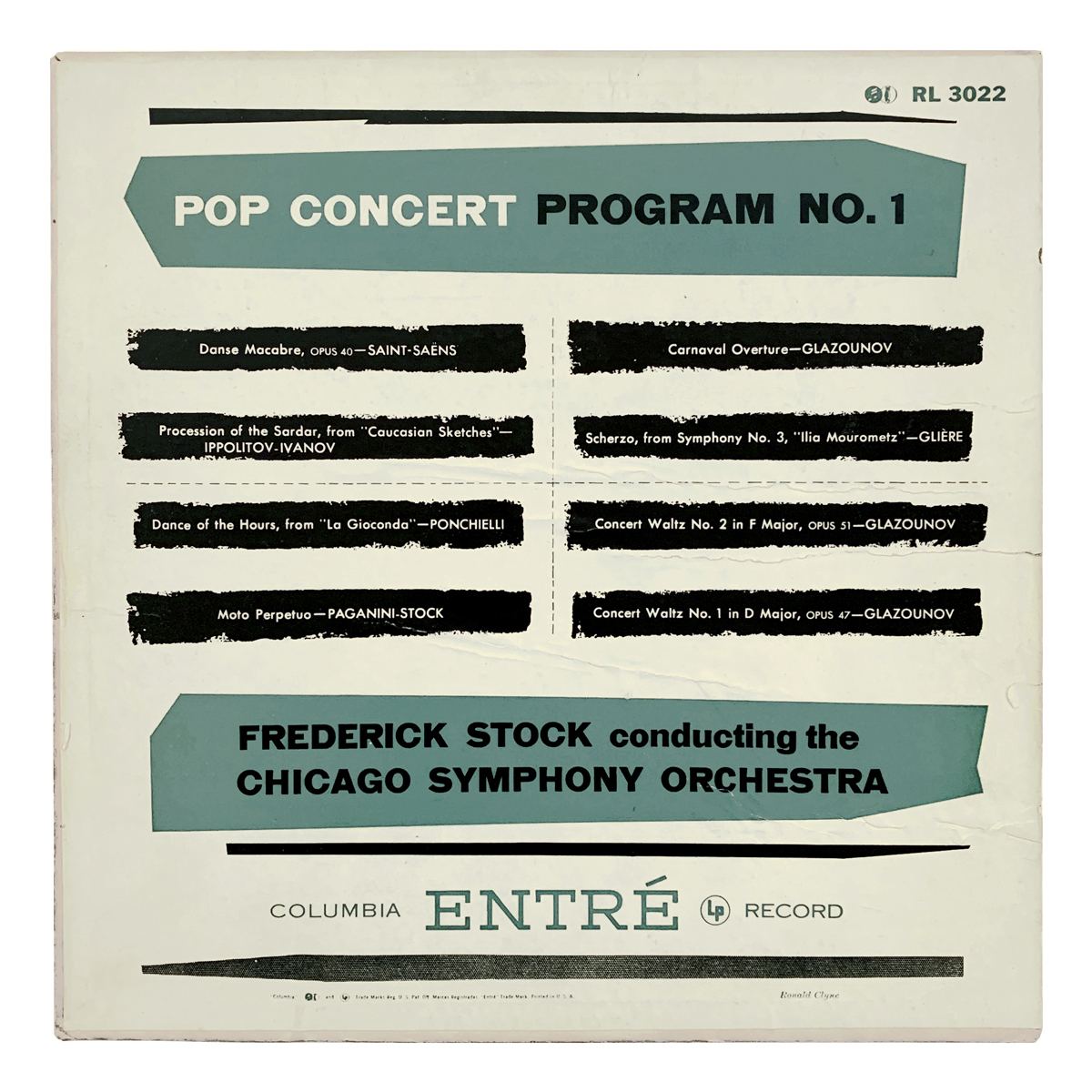 Columbia Entré RL 3022 Various Chicago Symphony Orchestra - Frederick Stock Design: Ronald Clyne (credited)