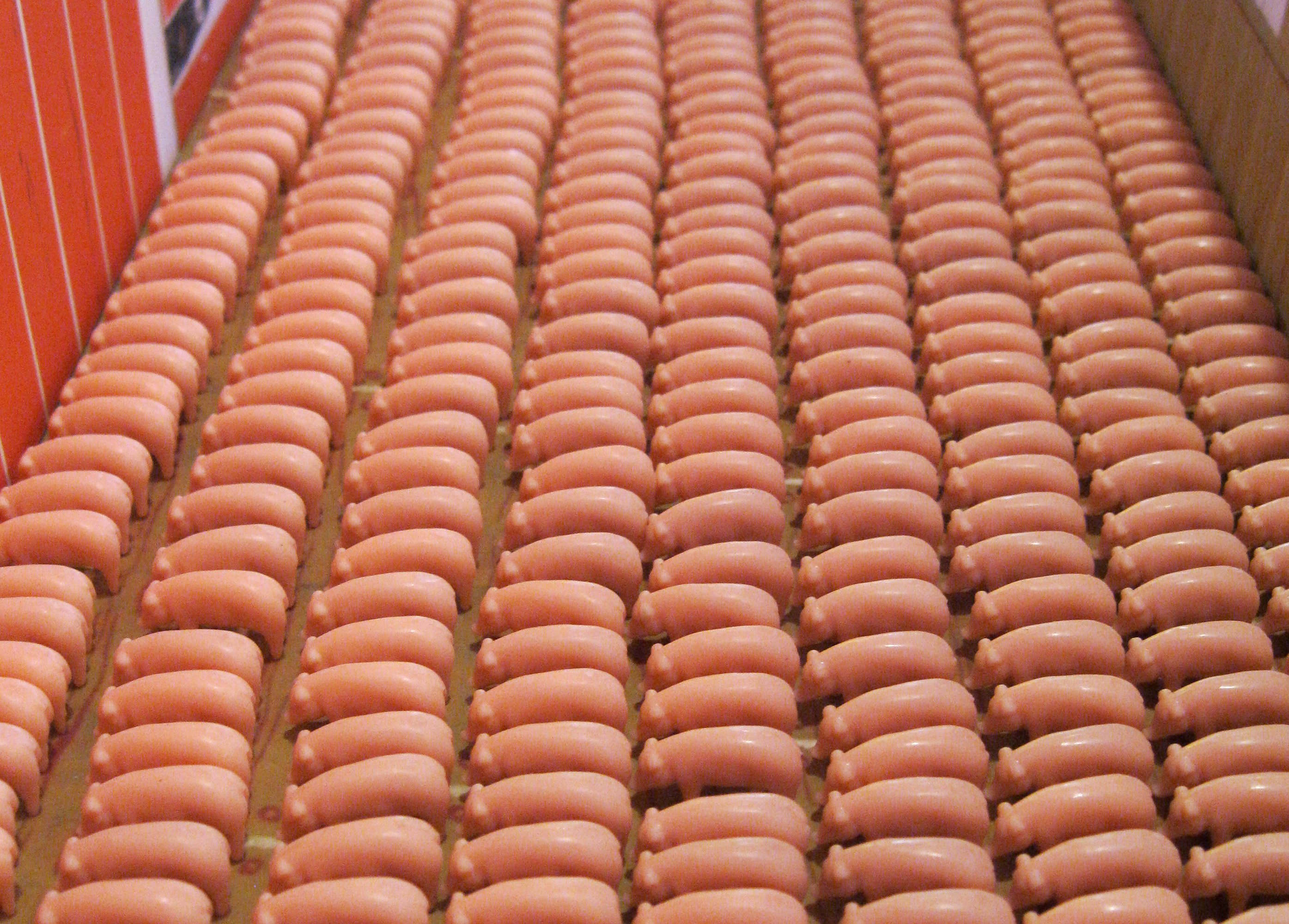 Detail of miniature hogs made by the Ertyl Farm Toy company